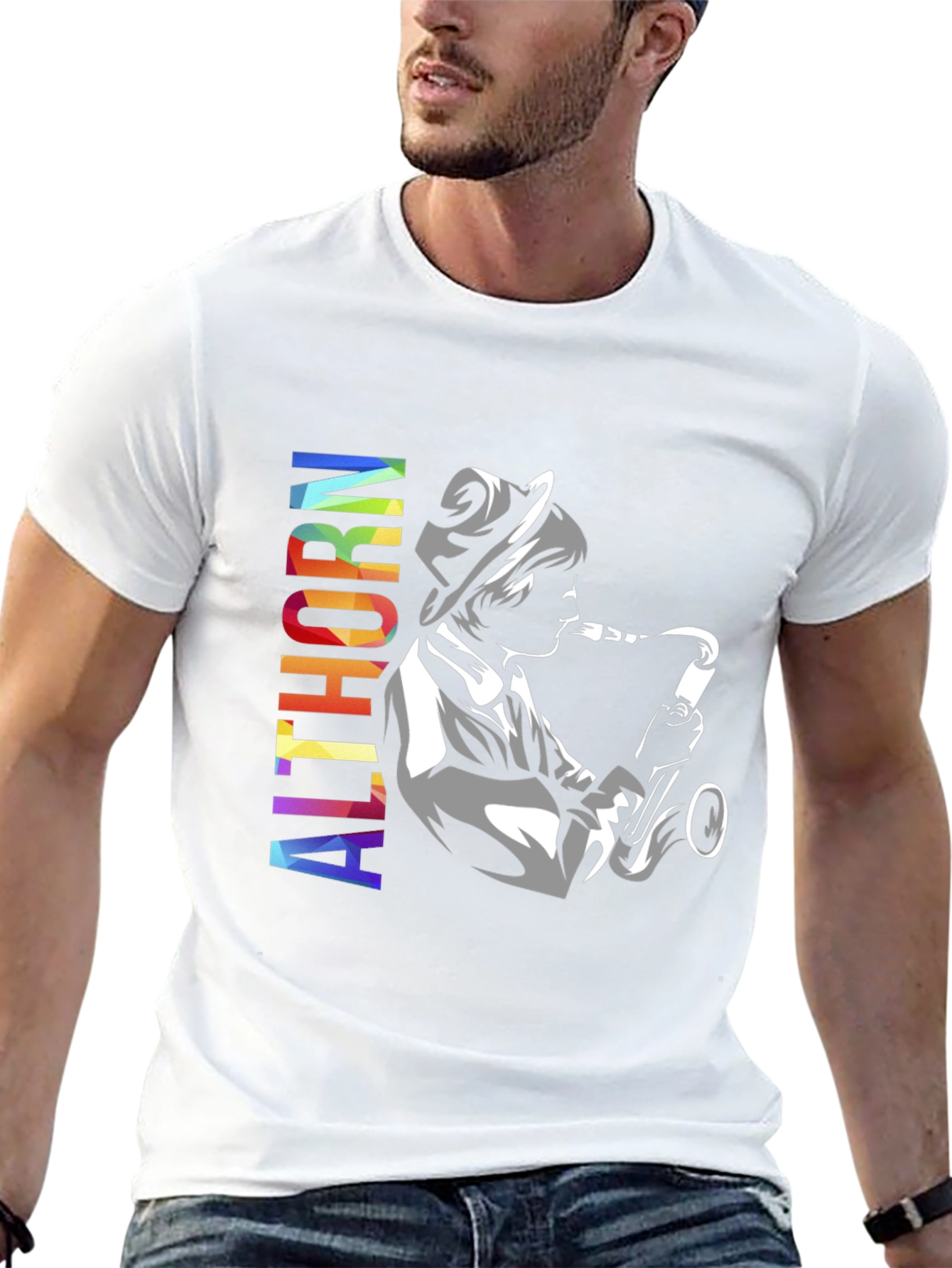 Black Althorn Saxophone Player Graphic T-Shirt view 13