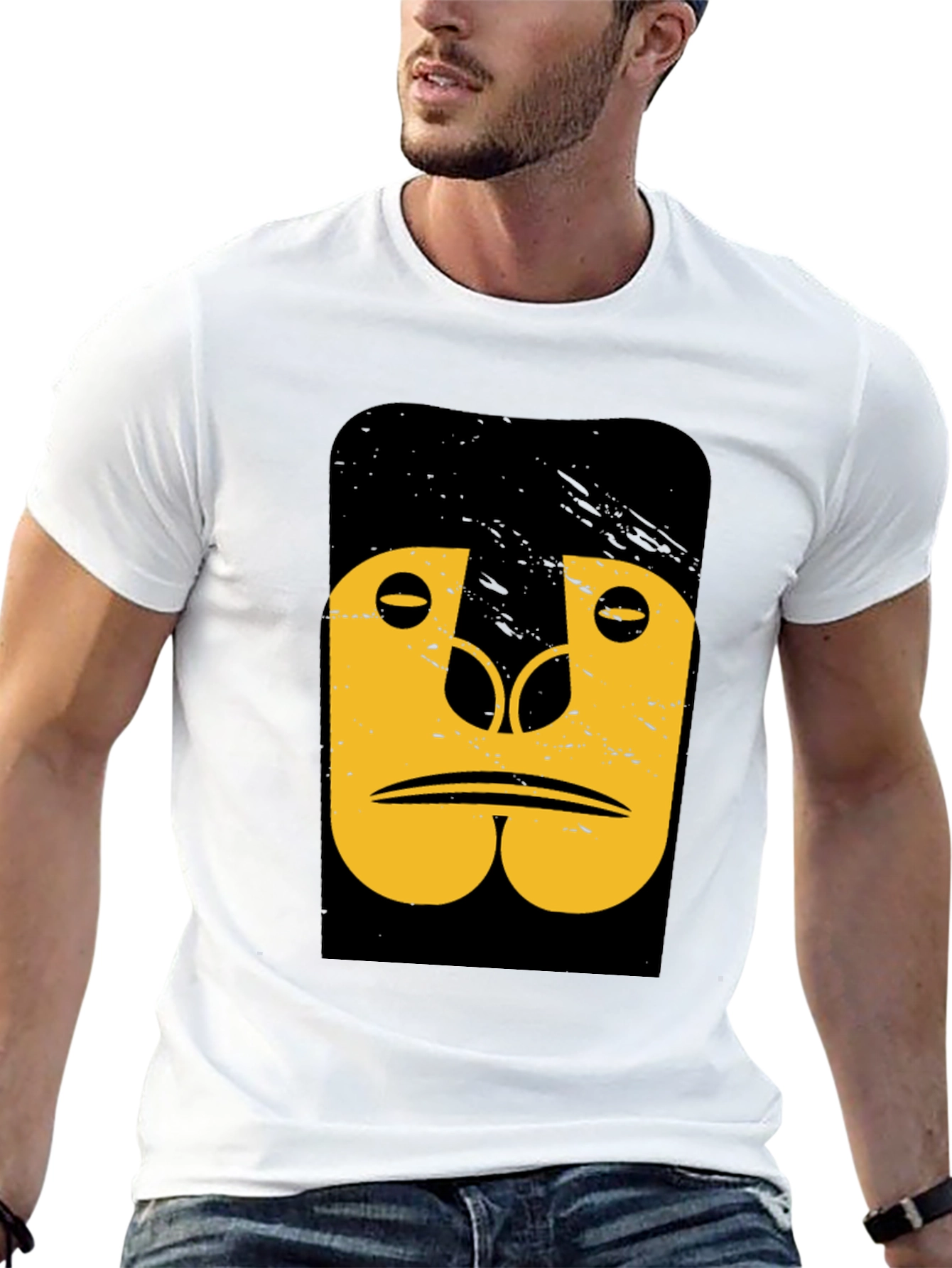 Black Abstract Gorilla Graphic Tee - Black Cotton T-Shirt view 13