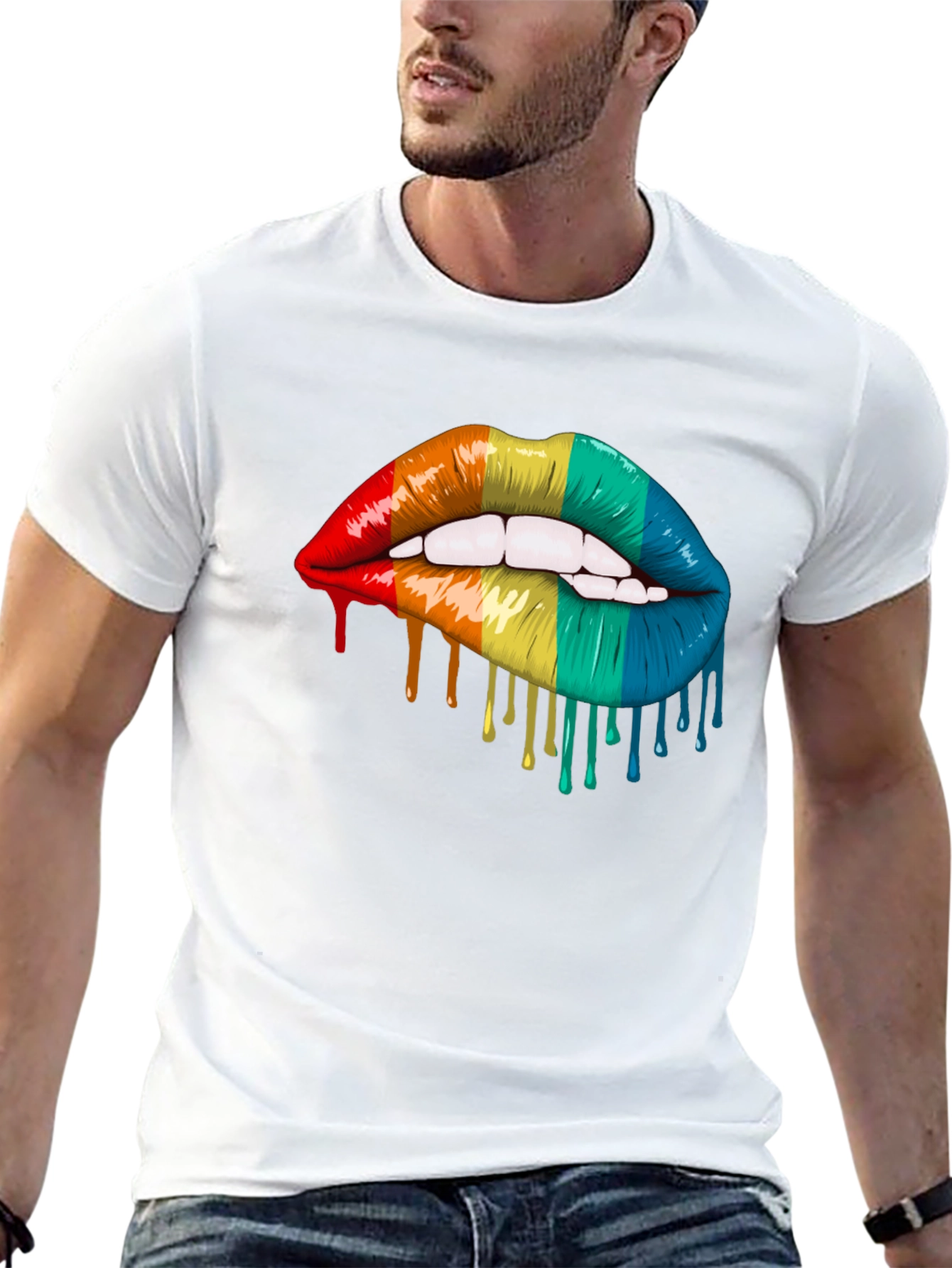 Black Rainbow Lips Graphic T-Shirt - Pride Tee view 13