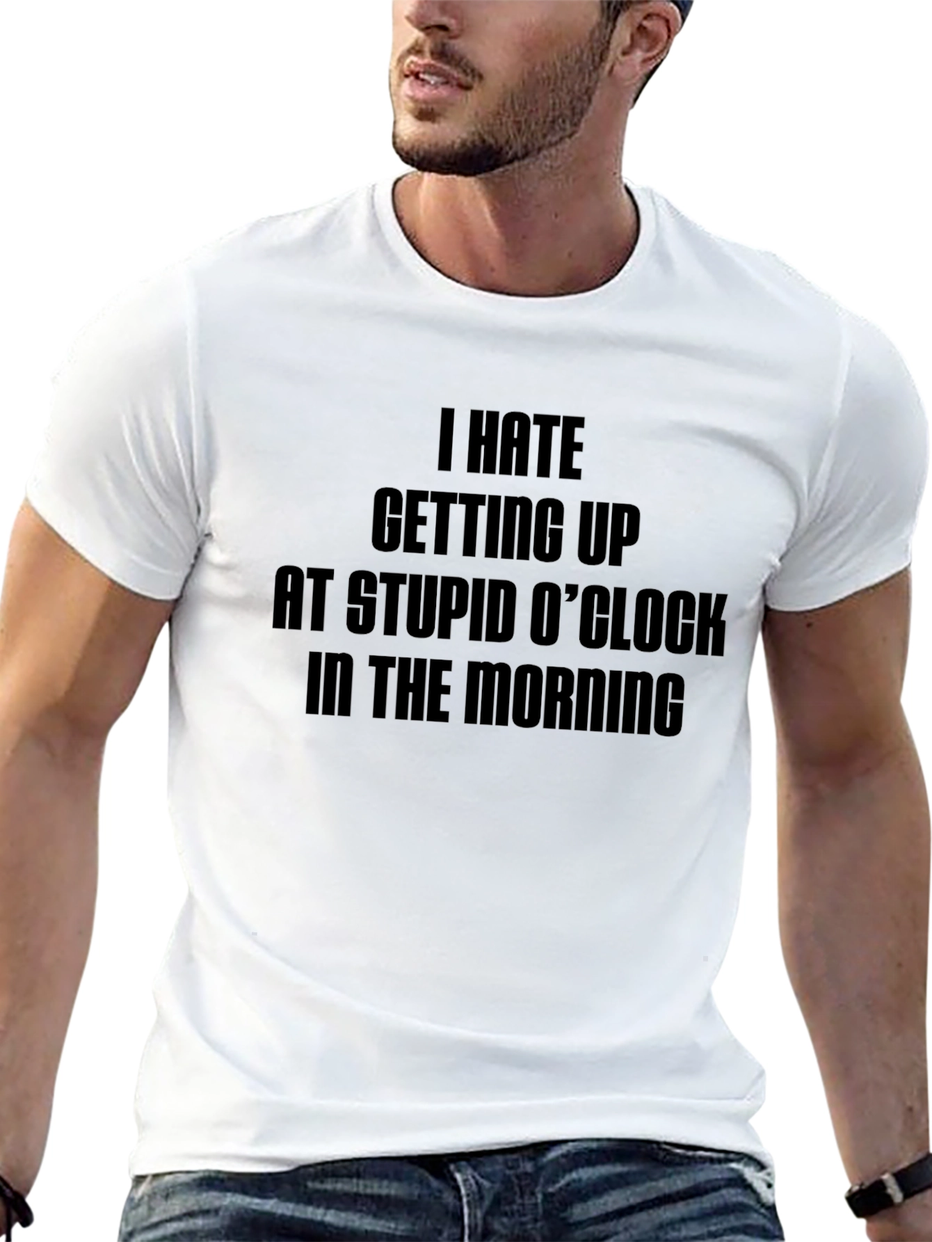 Black Funny "I Hate Mornings" Black T-Shirt view 13