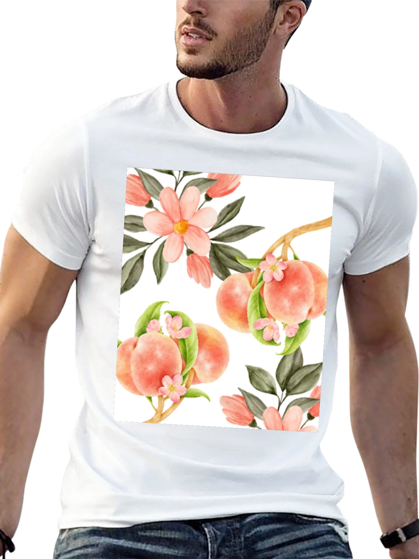 Black Peach Floral T-Shirt - Unique Design view 13