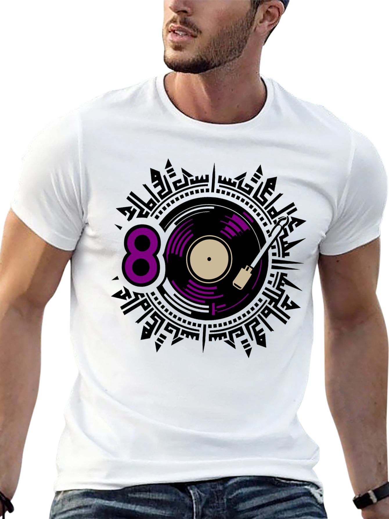 Black Retro 80s Vinyl Record Graphic Tee view 13