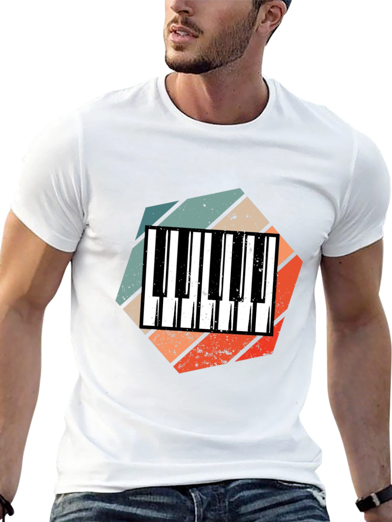 Black Retro Piano Keys T-Shirt - Music Lover Tee view 13