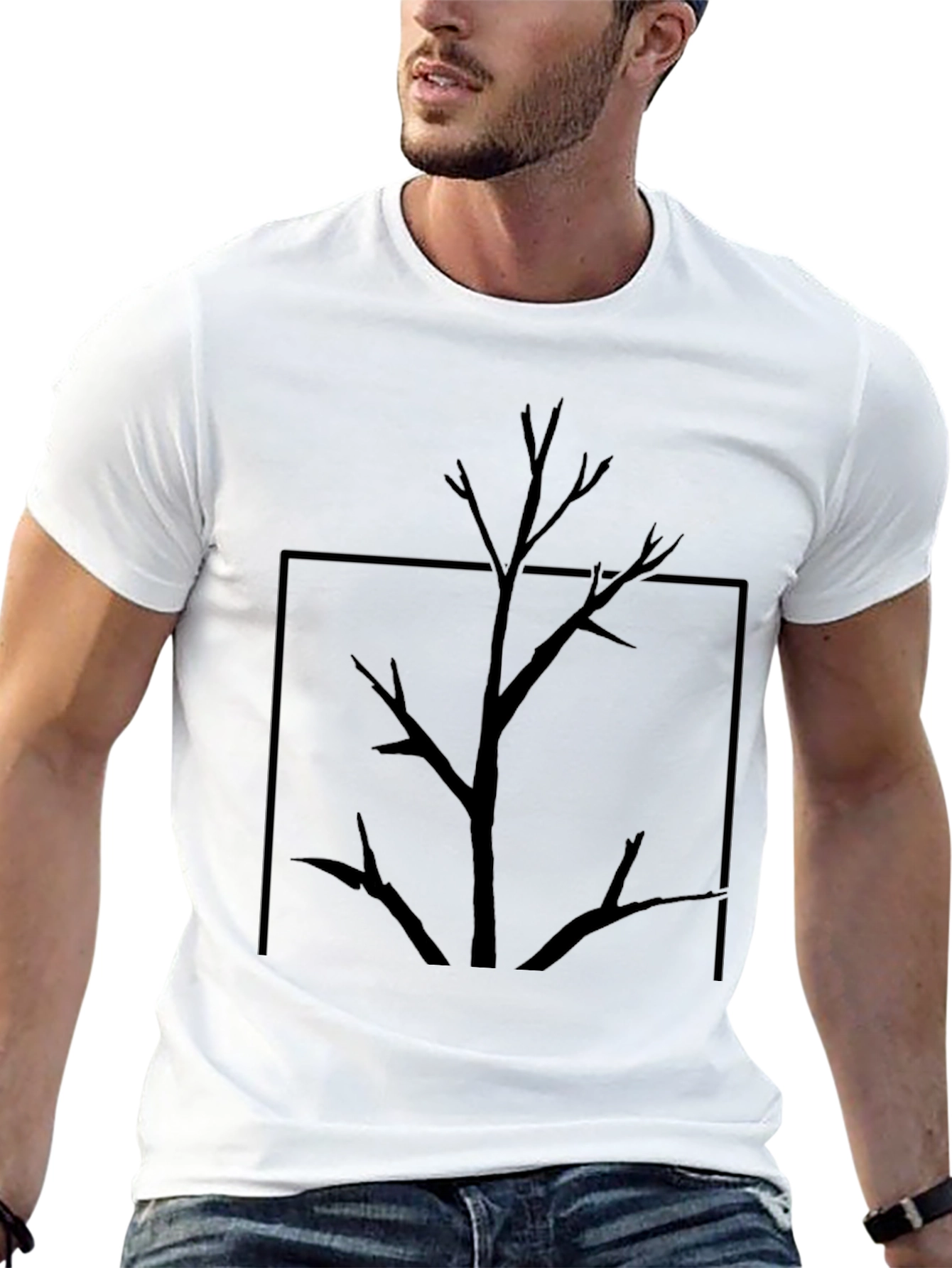 Black Minimalist Tree Graphic Black T-Shirt view 13