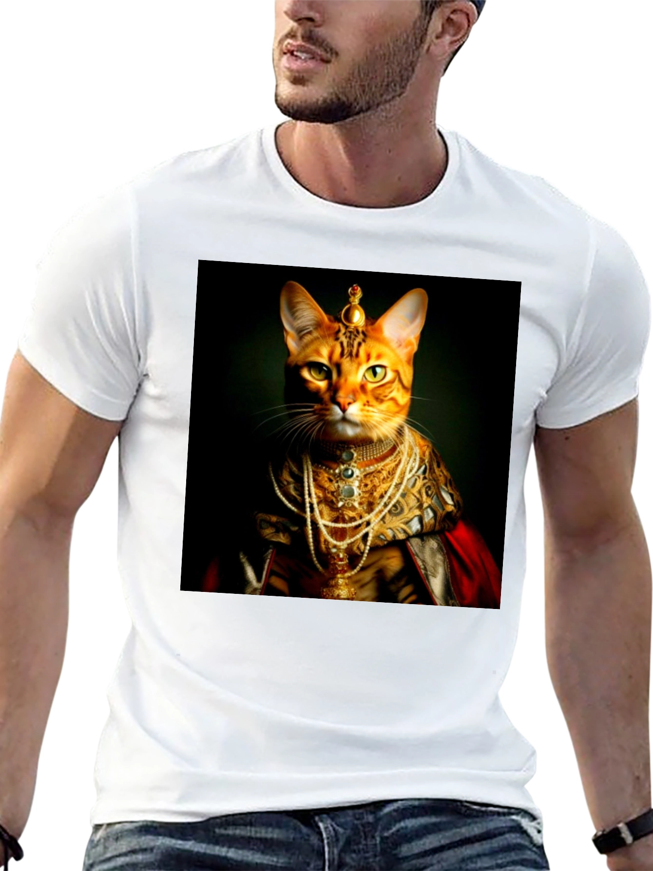 Black Regal Cat T-Shirt: Royal Feline Portrait Tee view 13