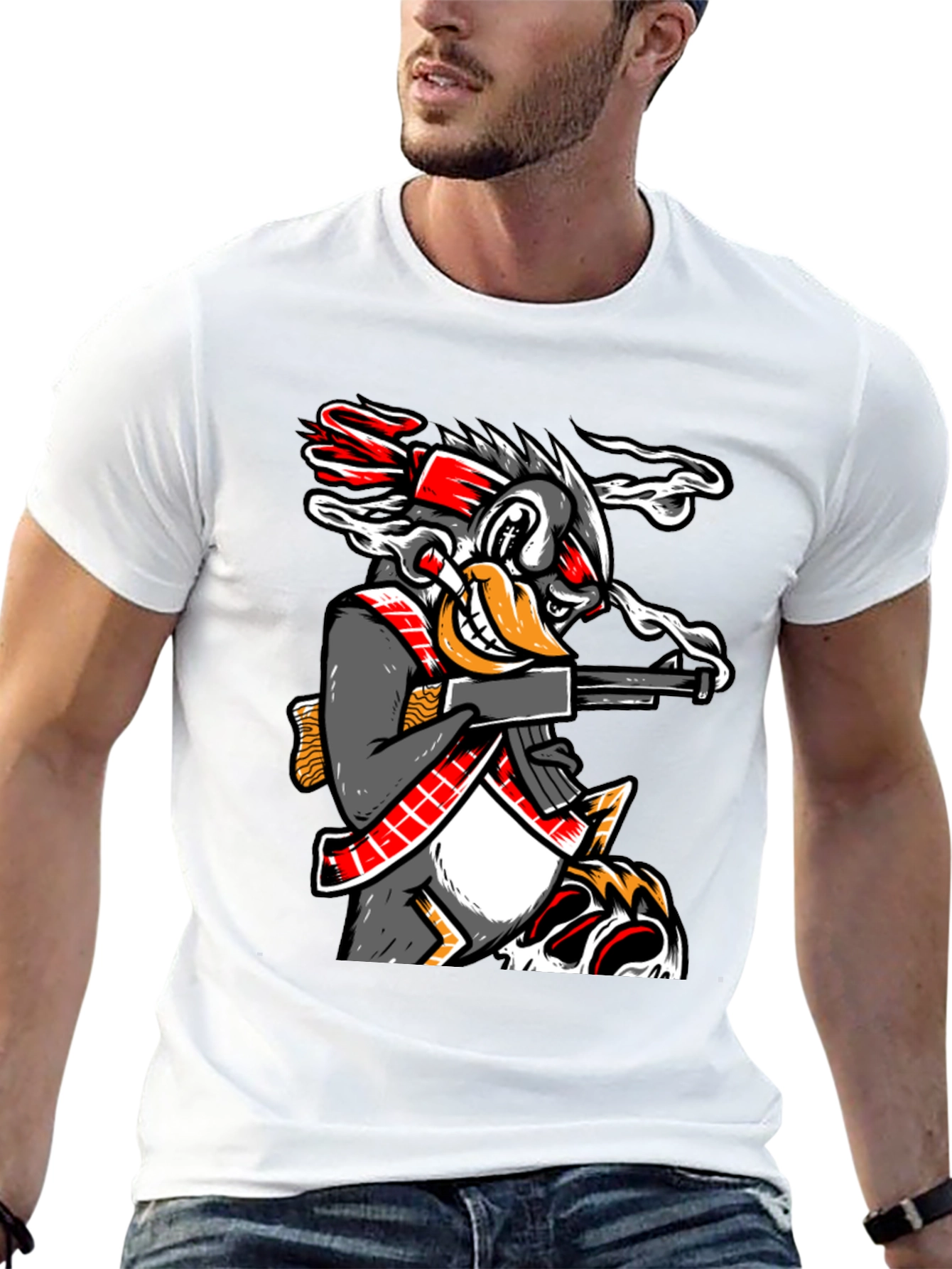 Black Cartoon Duck With Gun Graphic T-Shirt view 13
