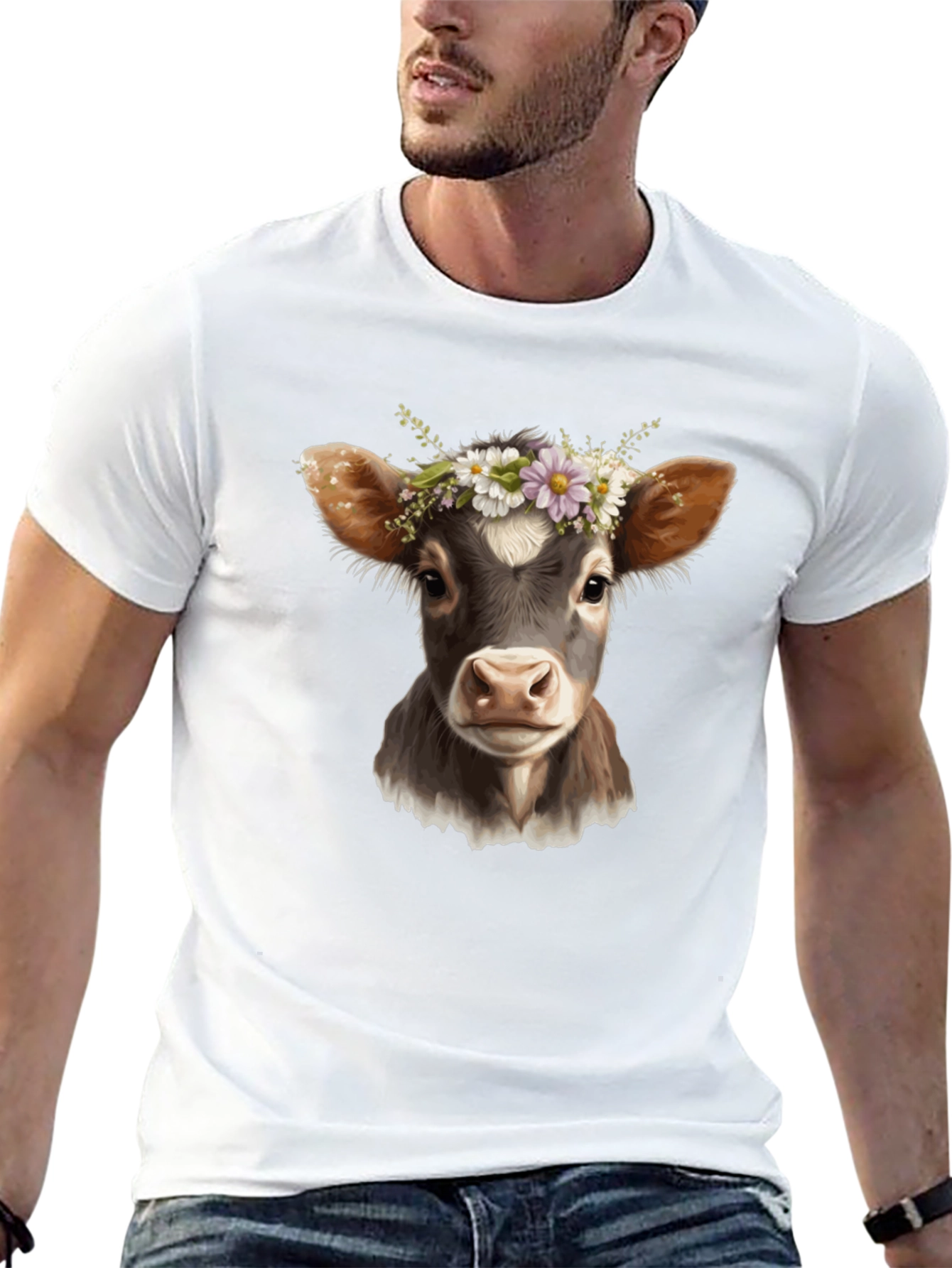 Black Cow with Flower Crown Black T-Shirt view 13