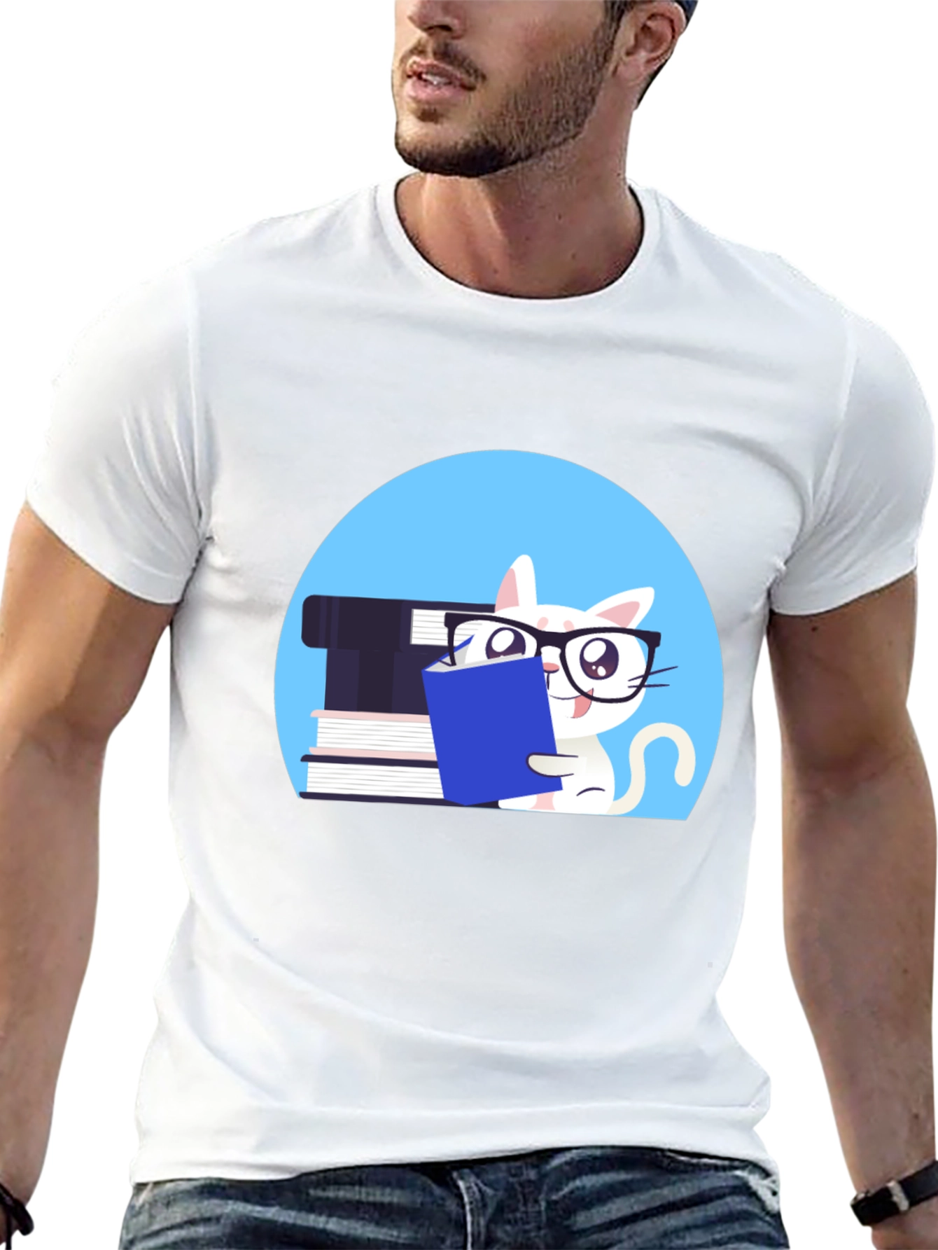 Black Reading Cat Graphic Tee - Unisex Cotton T-Shirt view 13