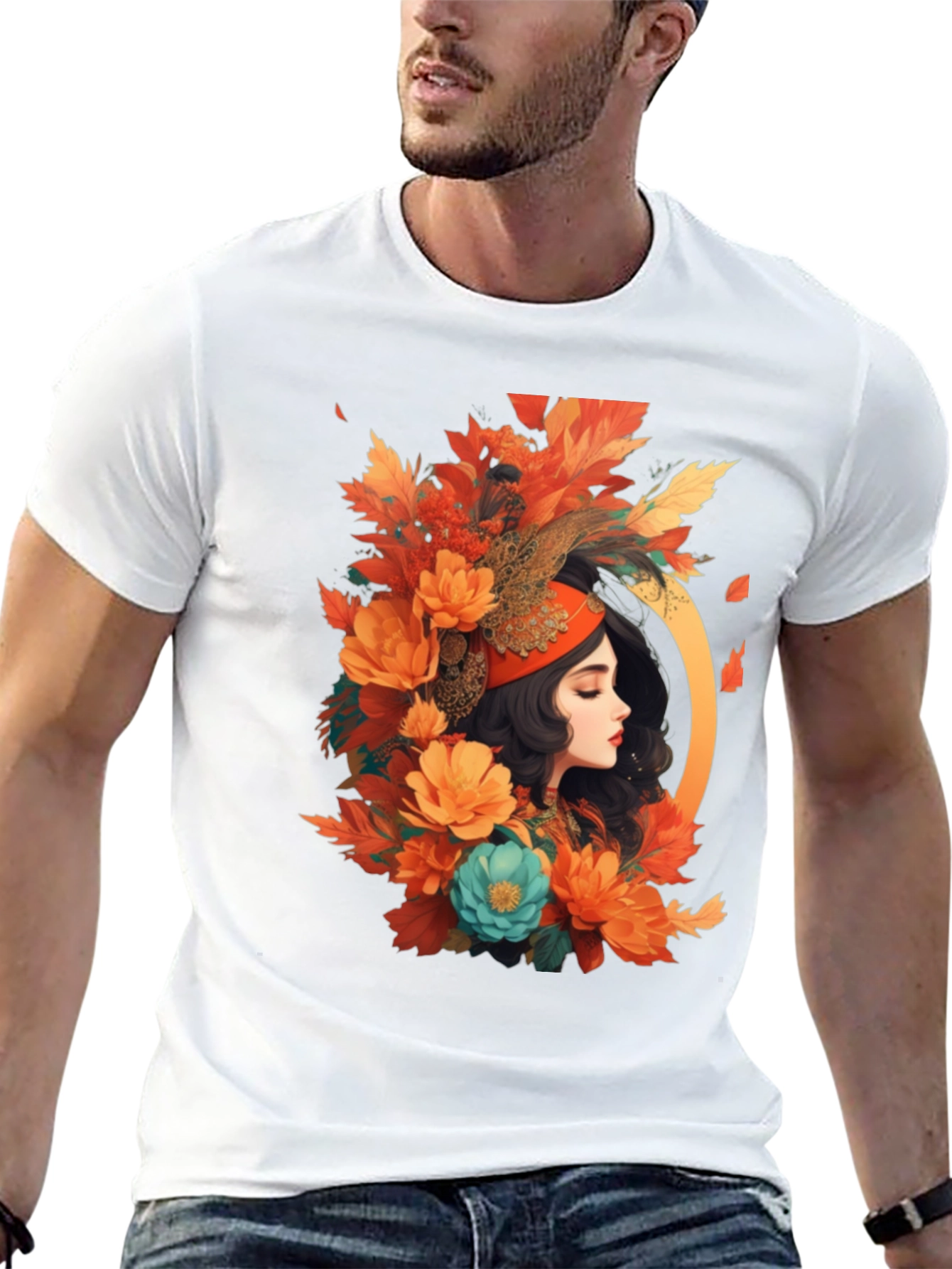 Black Floral Portrait Graphic Tee - Autumn Beauty view 13