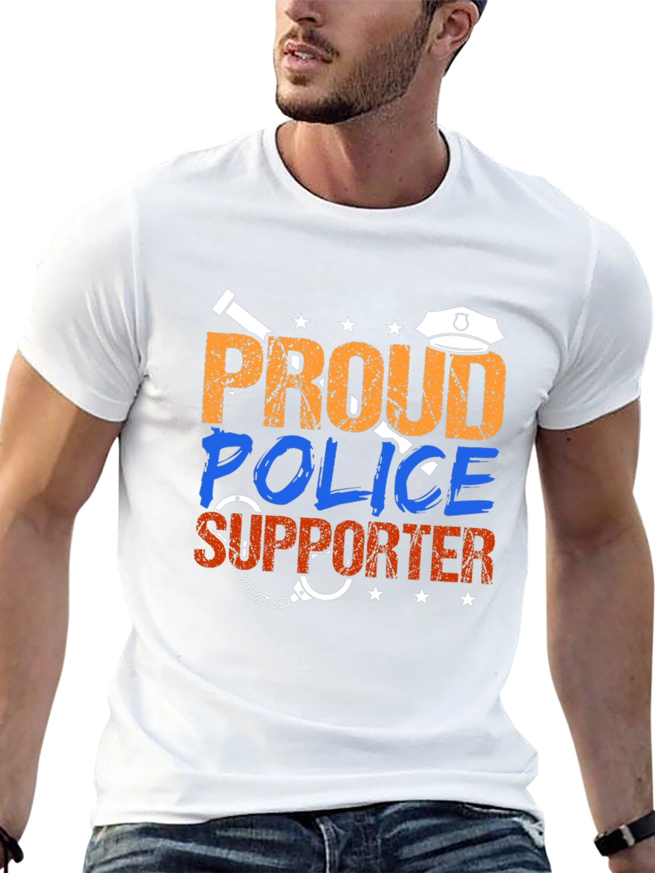 Black Proud Police Supporter Graphic Tee view 13