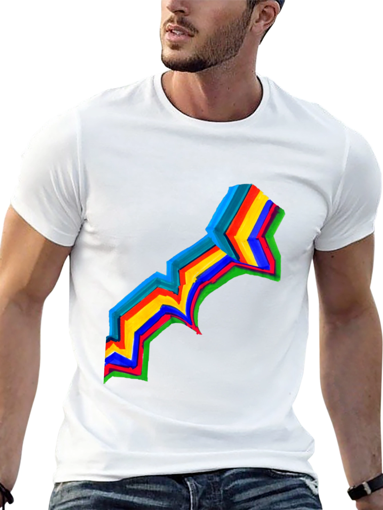 Black Rainbow Stripe Graphic Black T-Shirt view 13