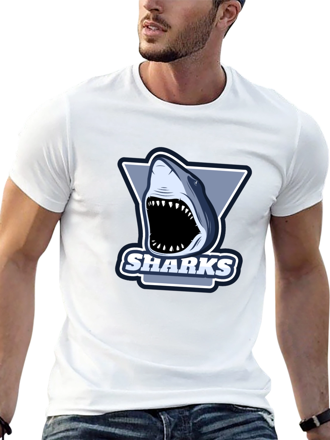 Black Men's Black Shark Graphic T-Shirt view 13