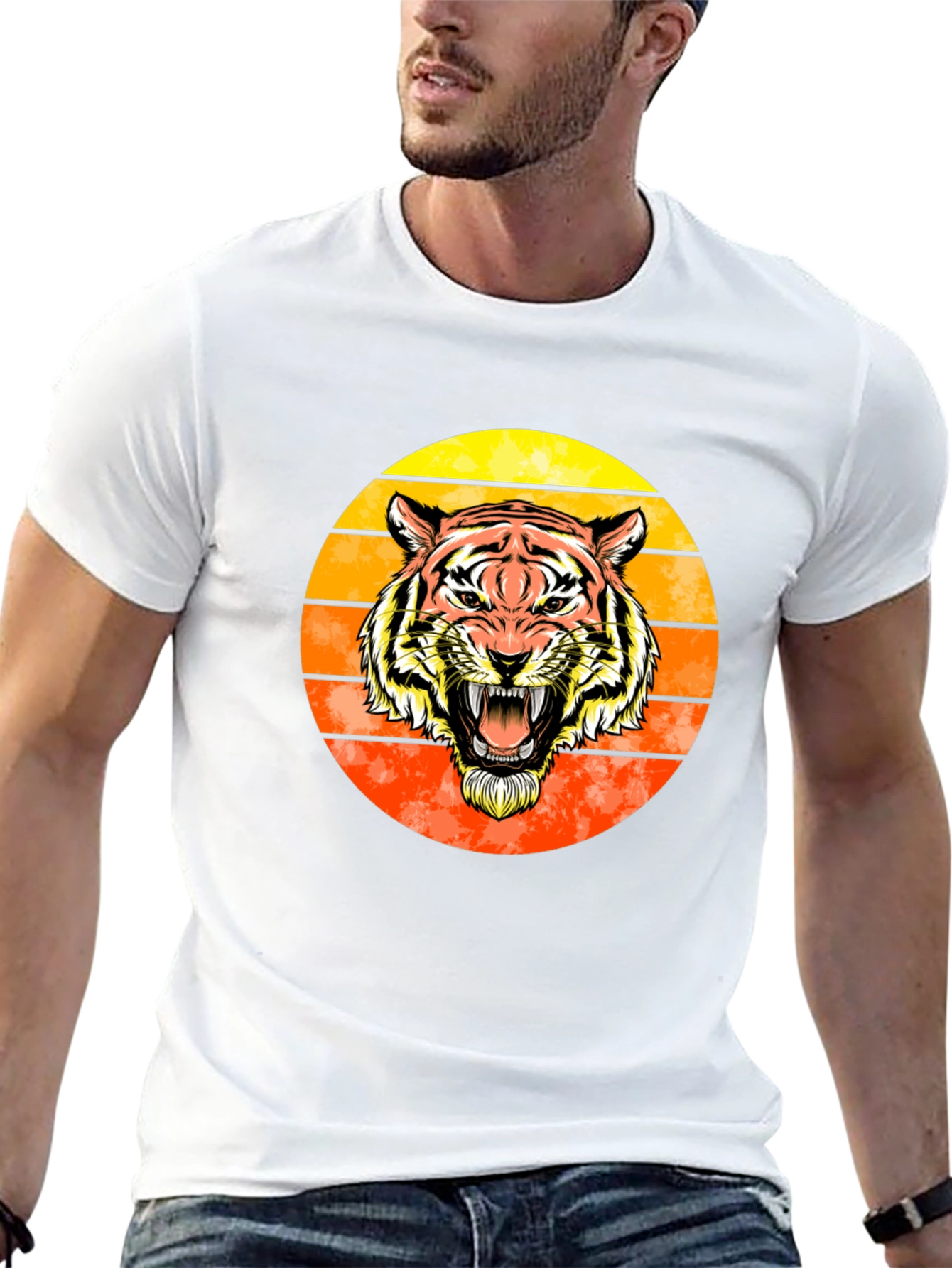 Black Tiger Sunset Graphic Tee - Black Cotton Comfort view 13