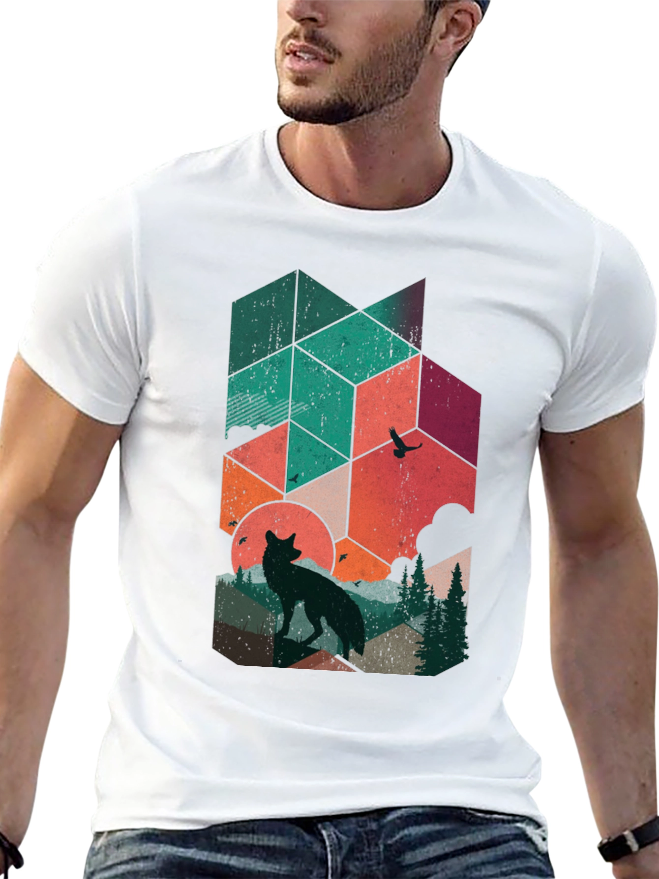 Geometric Wolf Graphic Tee - Nature Inspired Design - 13