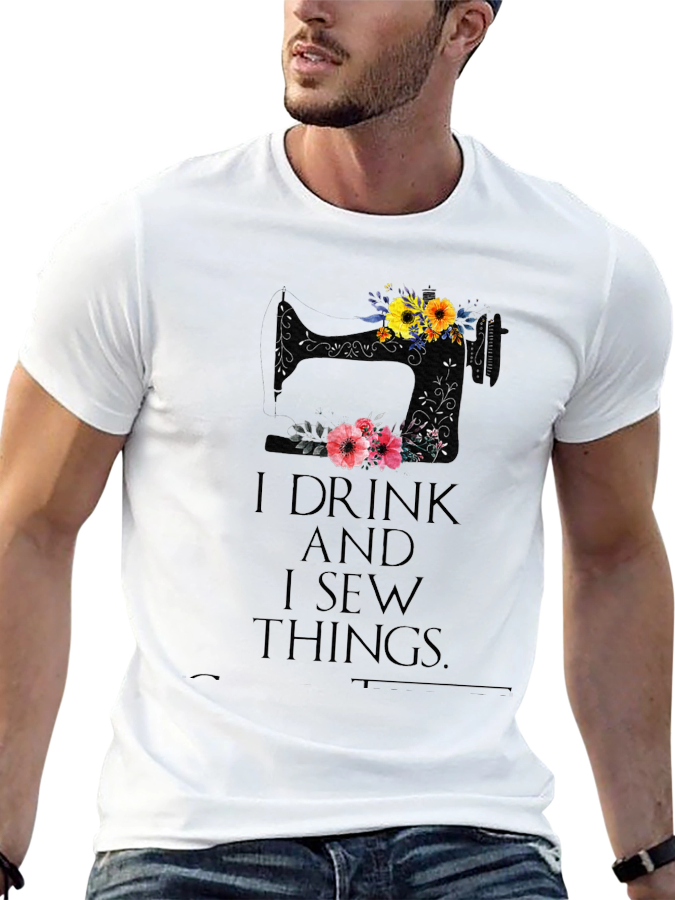 Black I Drink and I Sew Things - Black T-Shirt view 13