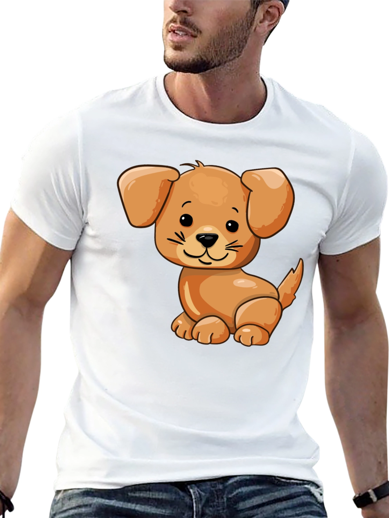 Black Cute Cartoon Dog Black T-Shirt view 13
