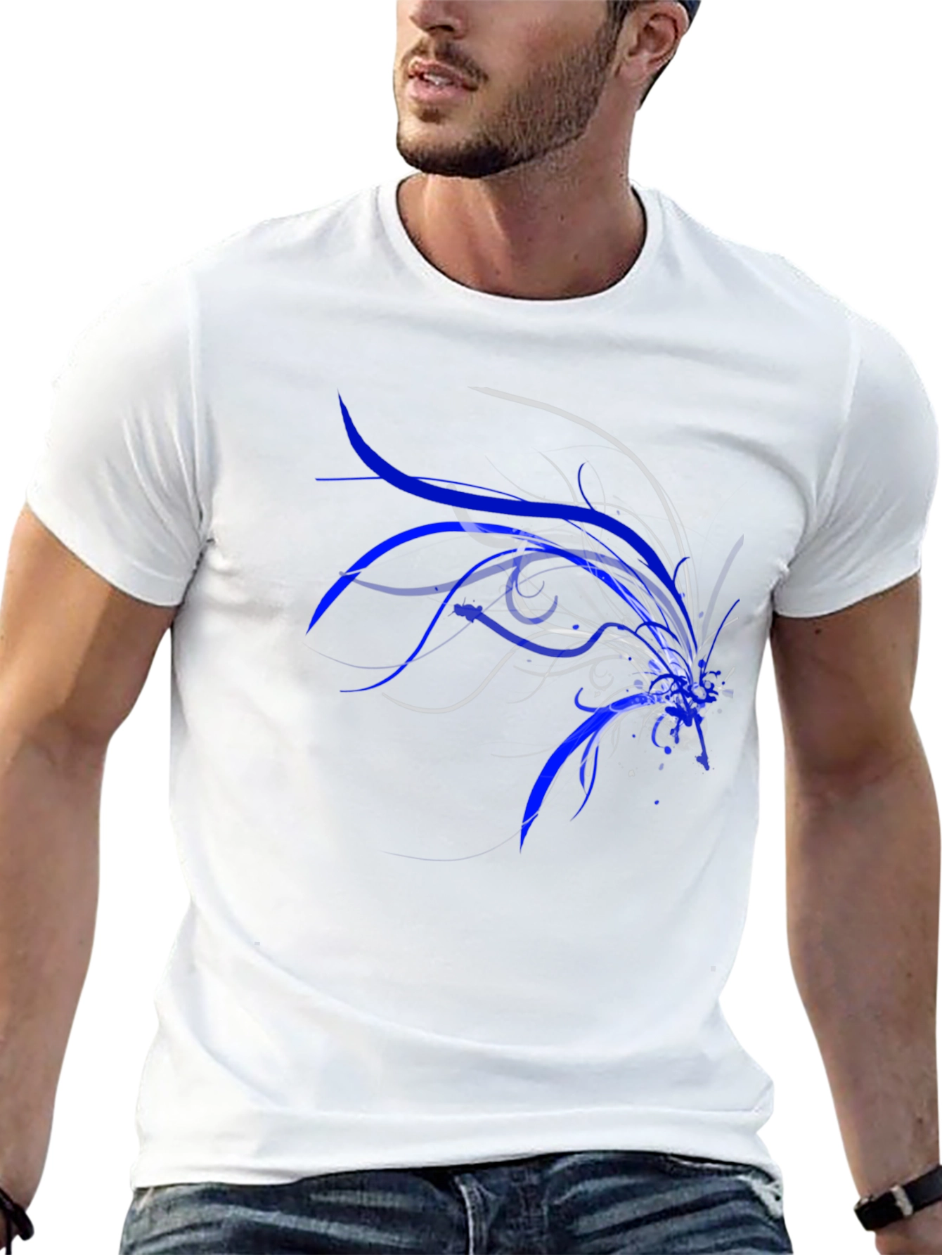 Abstract Blue Graphic Tee - Men's Black T-Shirt - 13
