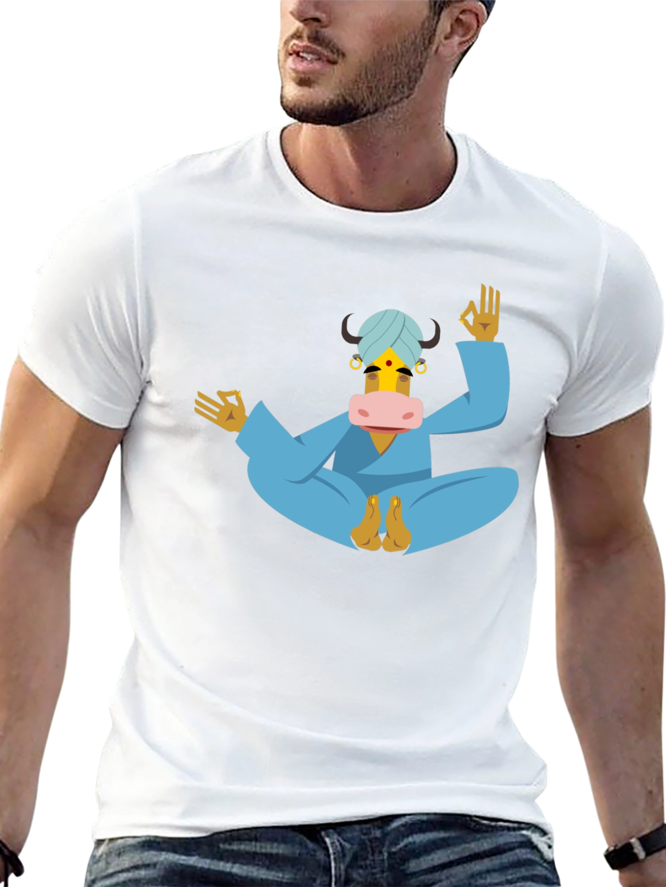 Black Yoga Cow T-Shirt - Meditating Bull Tee view 13