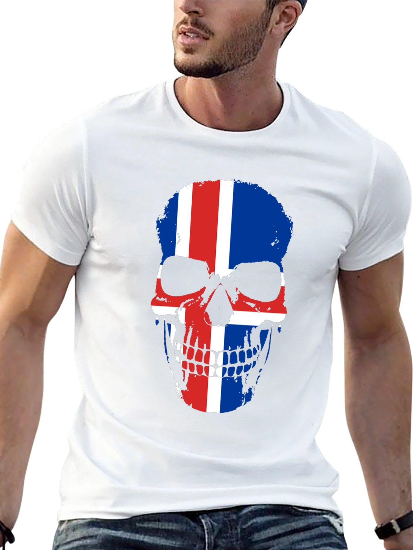 Black Iceland Flag Skull Graphic Tee - Black Cotton Shirt view 13