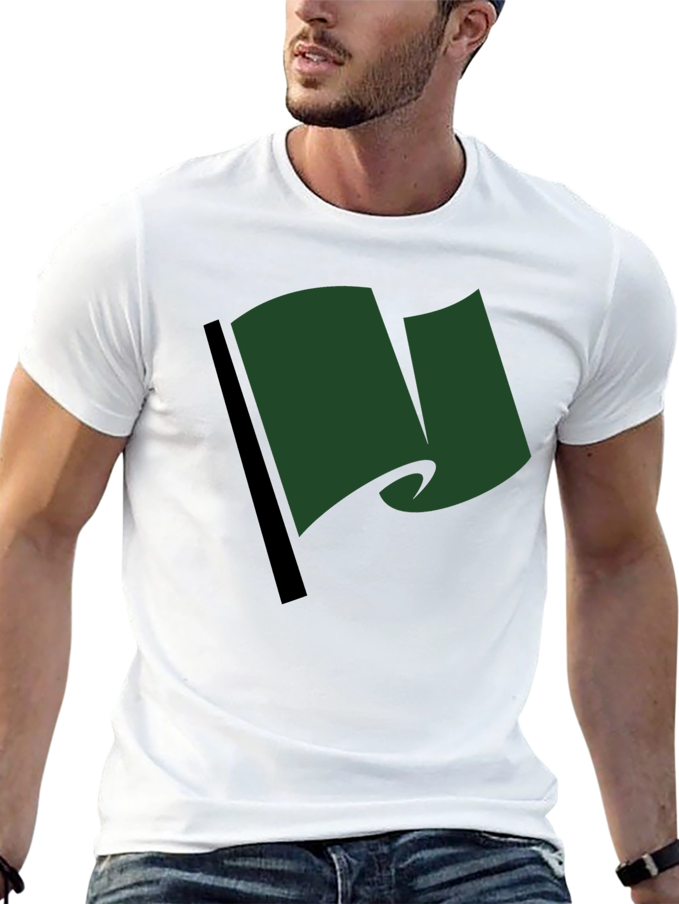 Black Green Flag Graphic Tee - Casual Black T-Shirt view 13