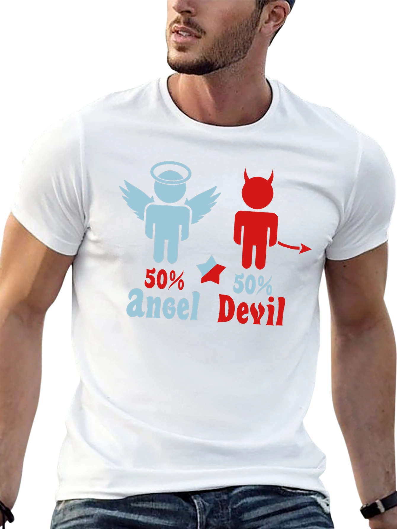 Black 50% Angel 50% Devil Graphic Print T-Shirt view 13