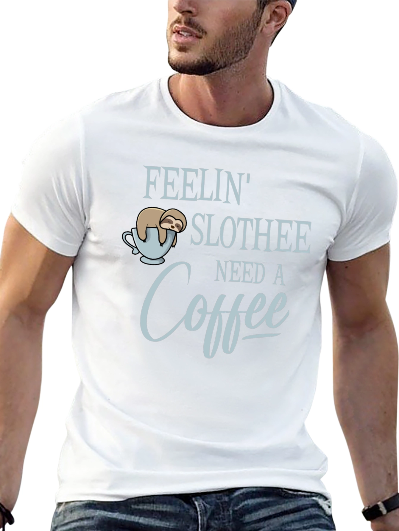 Black Feelin' Slothee Need A Coffee Men's T-Shirt view 13