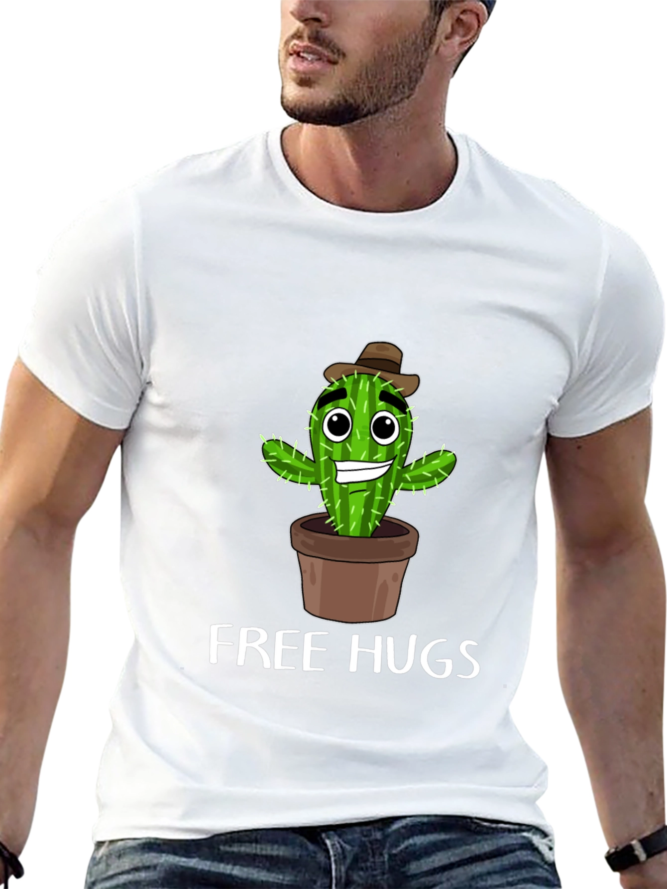 Black Free Hugs Cactus T-Shirt Funny Graphic Tee view 13