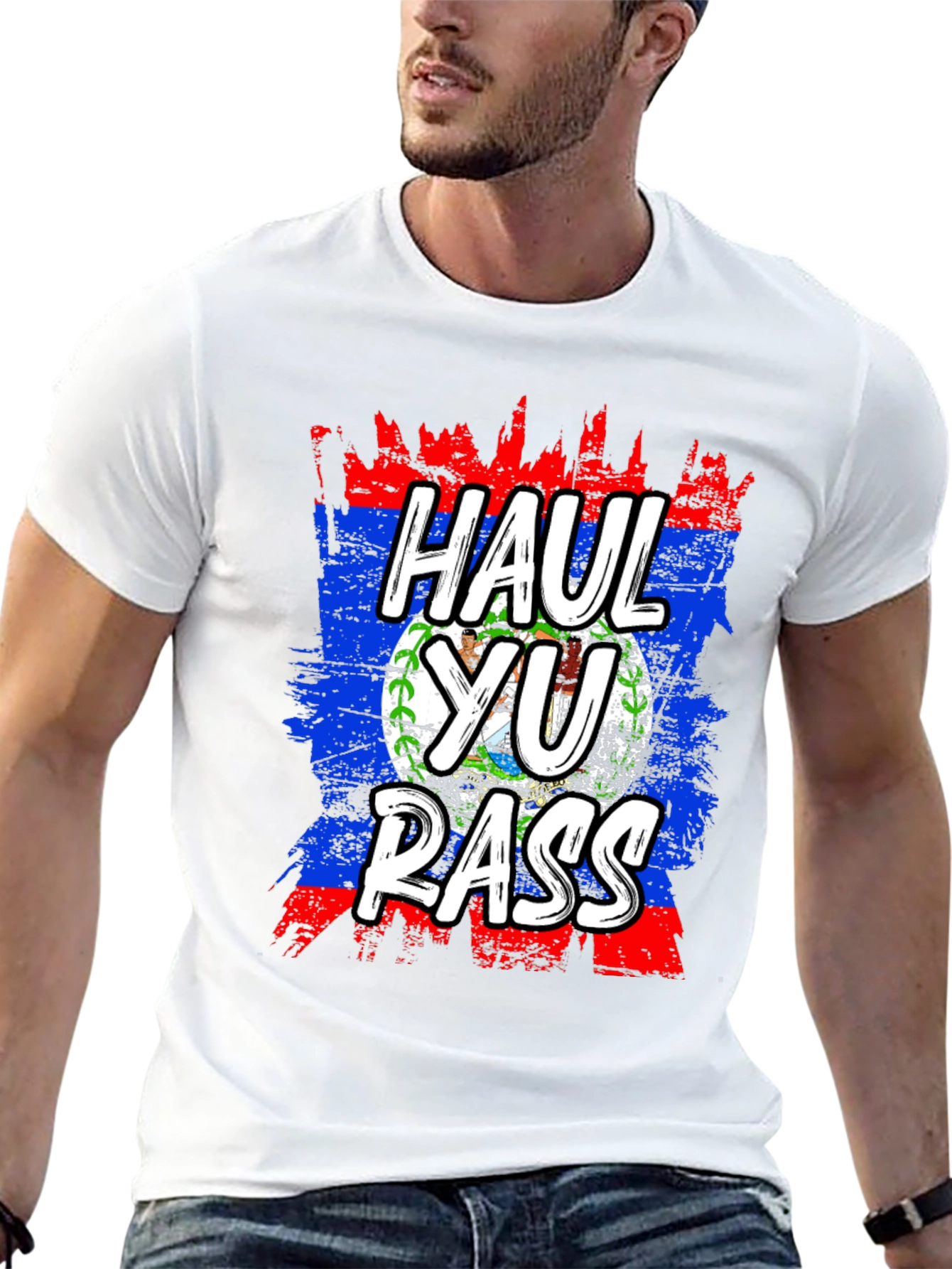 Black Haul Yu Rass T-Shirt - Belize Flag Graphic Tee view 13