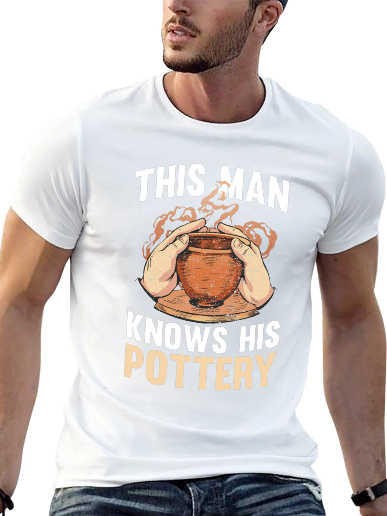 Black Pottery Enthusiast T-Shirt - 'This Man Knows His Pottery' view 13
