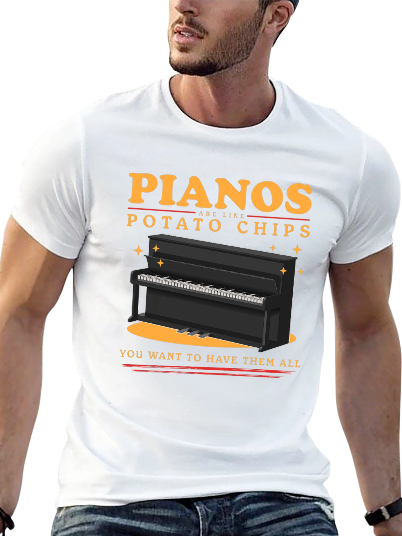 Black Piano Potato Chips Graphic T-Shirt - Musician Humor Tee view 13