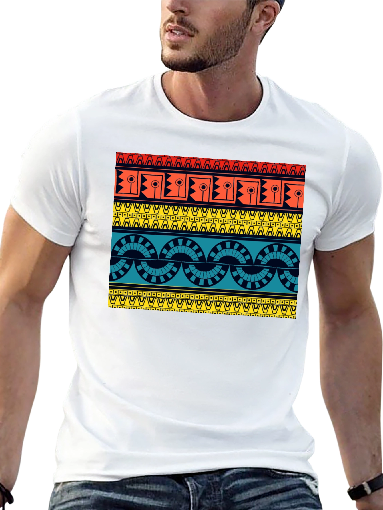 Black Geometric Aztec Pattern Black T-Shirt view 13