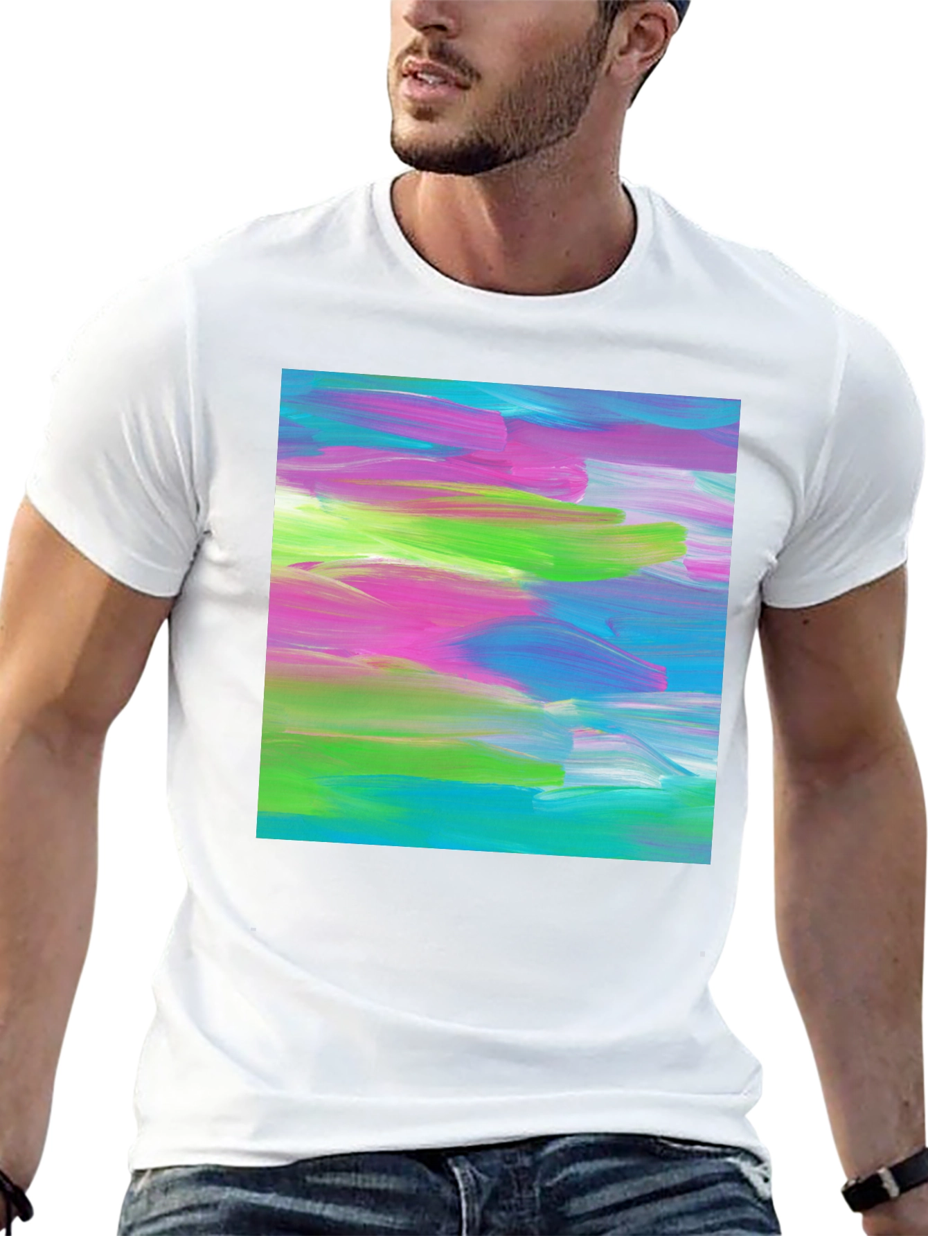 Black Abstract Art Graphic Tee - Modern Brushstroke T-Shirt view 13