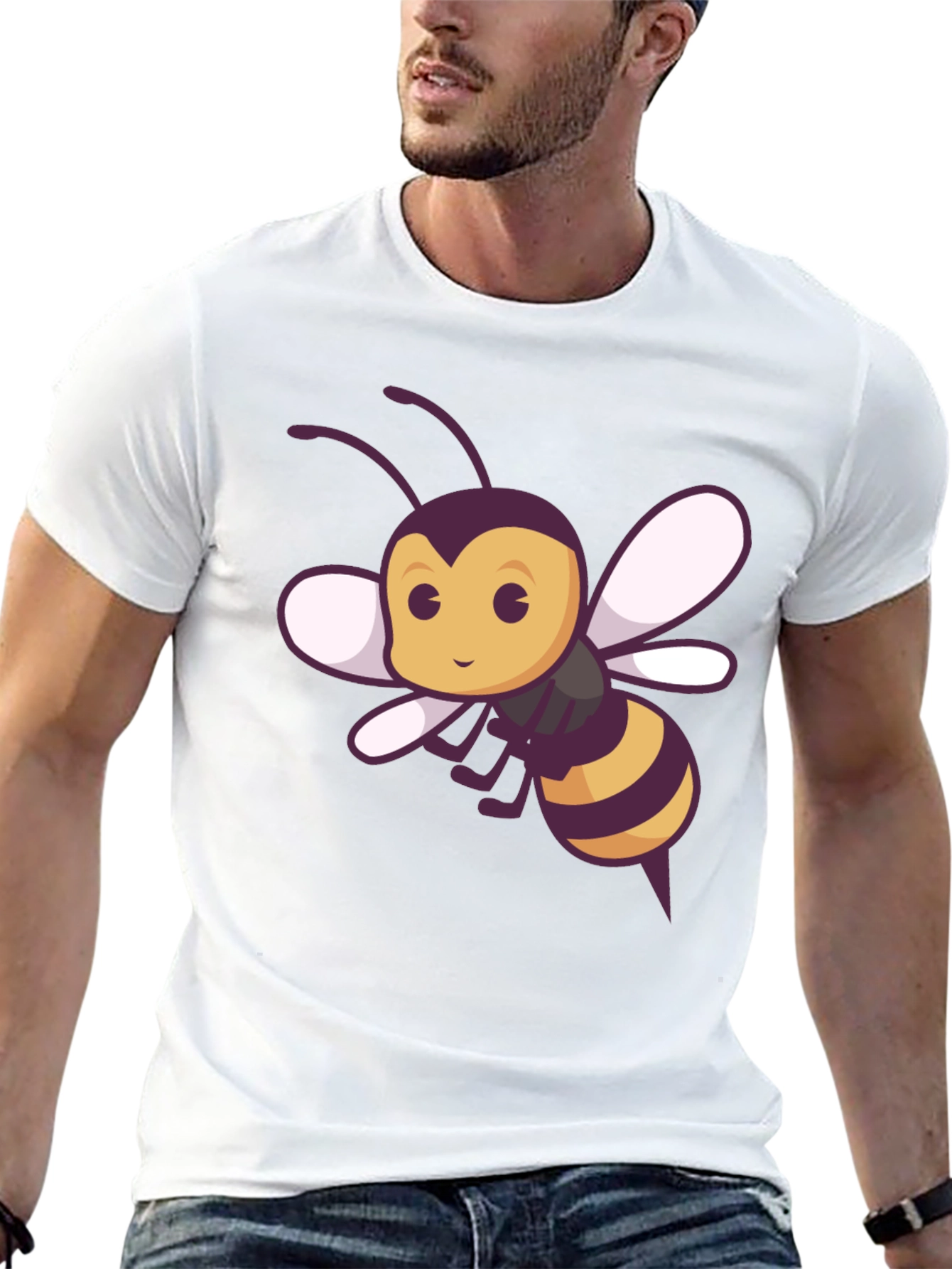 Black Cute Bee Graphic Tee - Black Cotton T-Shirt view 13