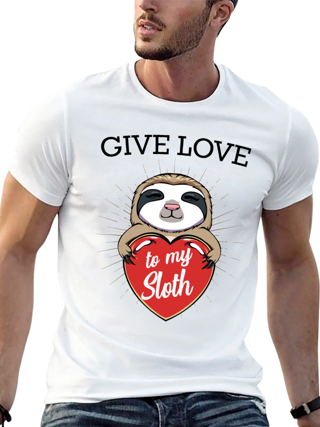 Black Give Love to My Sloth Graphic T-Shirt view 13