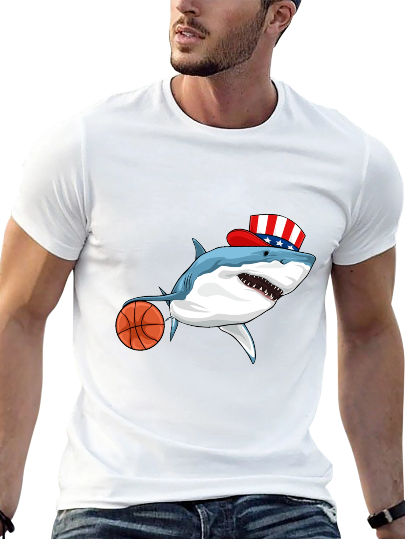 Black Shark Basketball Patriotic T-Shirt view 13