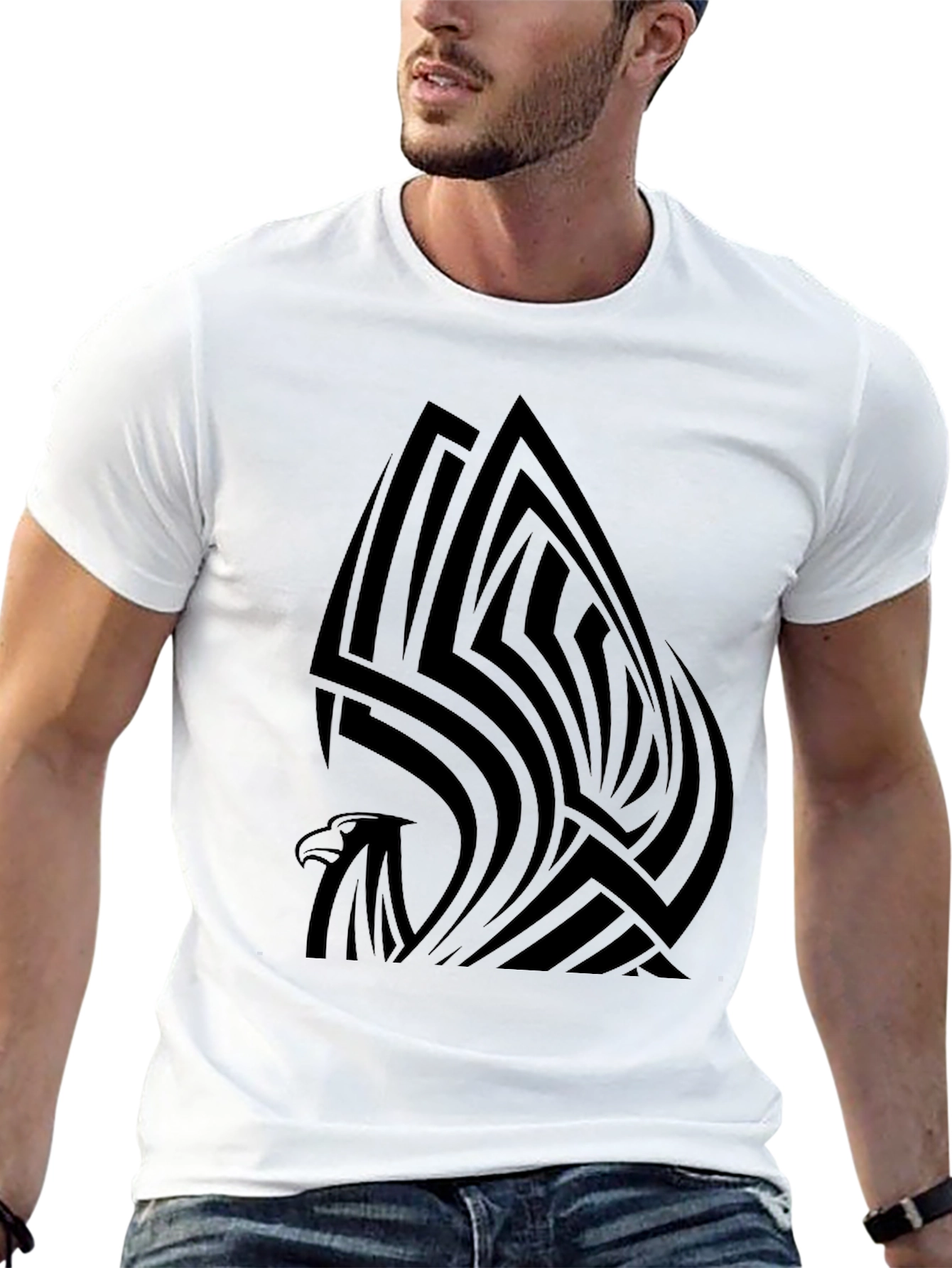 Black Tribal Eagle Graphic Tee - Stylish Men's Black T-Shirt view 13