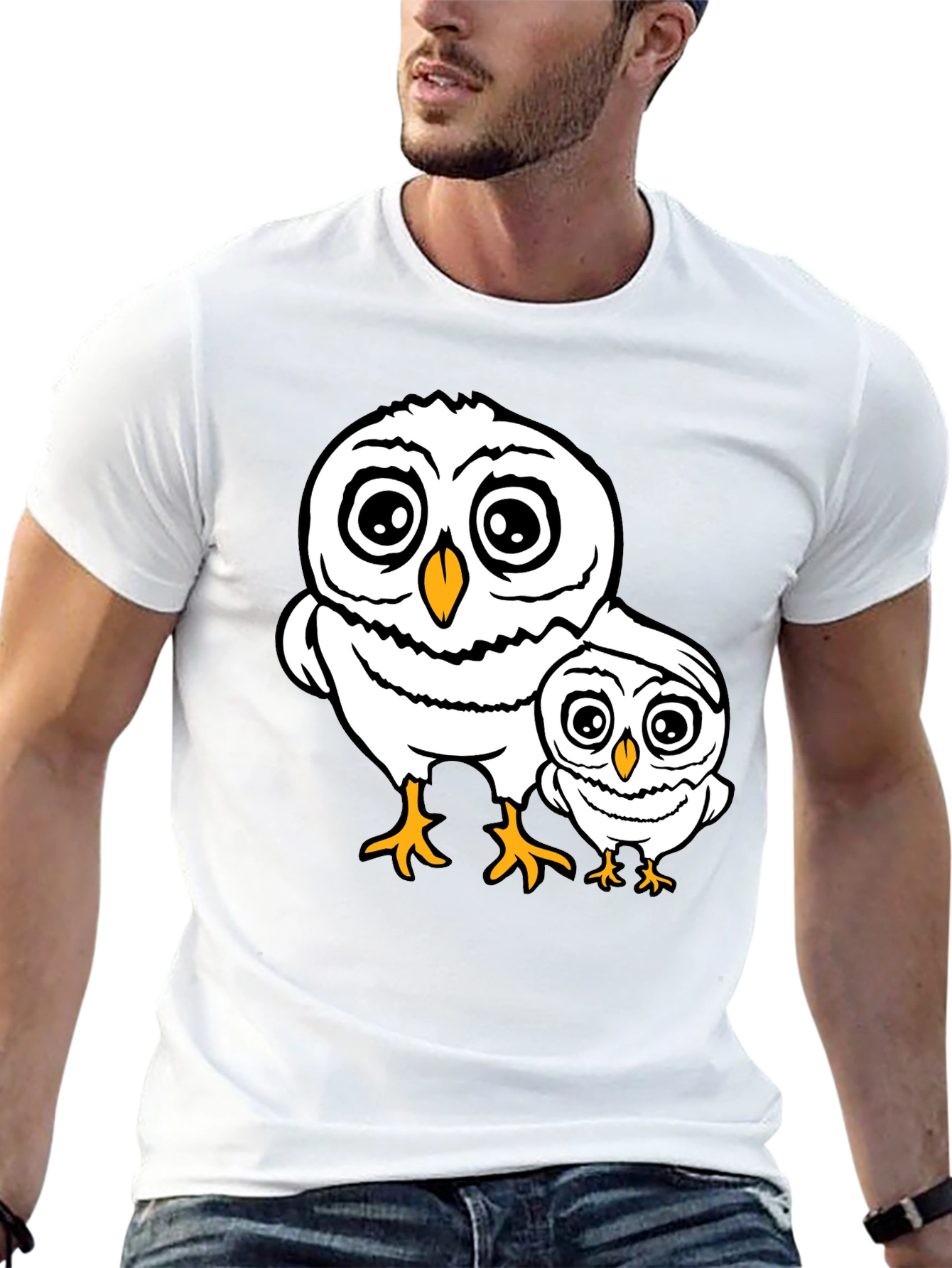 Black Cute Owl Family T-Shirt - Black Cotton Tee view 13