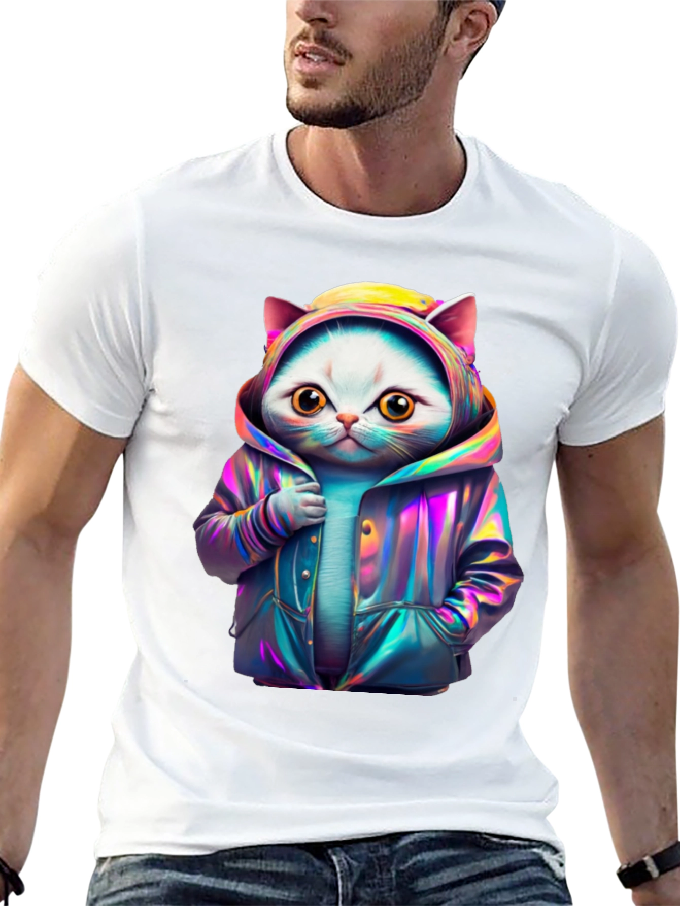 Black Cool Cat Hoodie Graphic Tee view 13