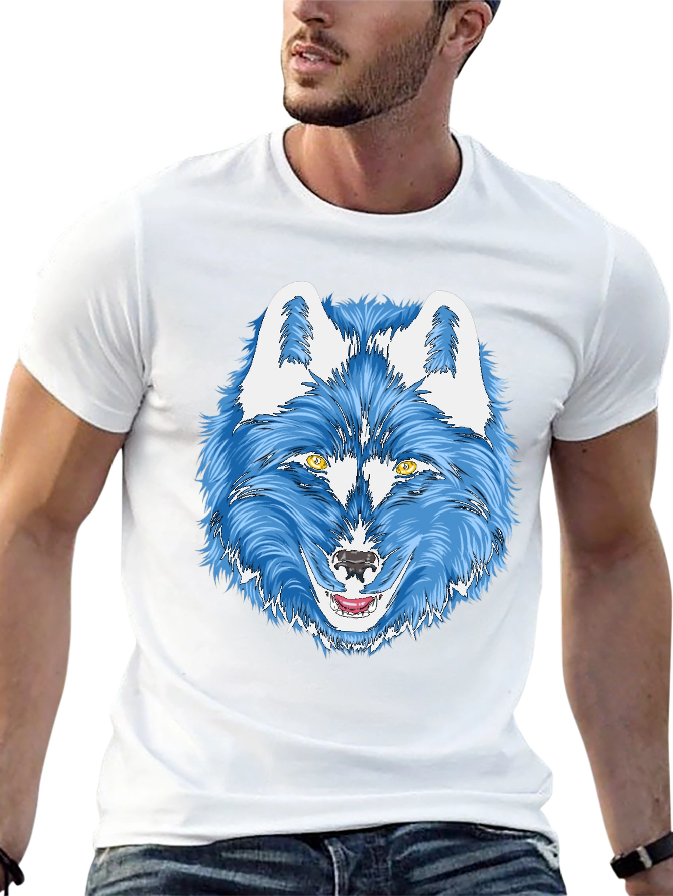 Black Blue Wolf Graphic Tee - Men's Black T-Shirt view 13