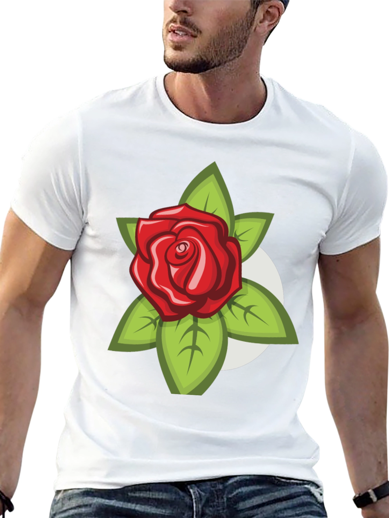 Black Men's Black T-Shirt with Rose Design view 13