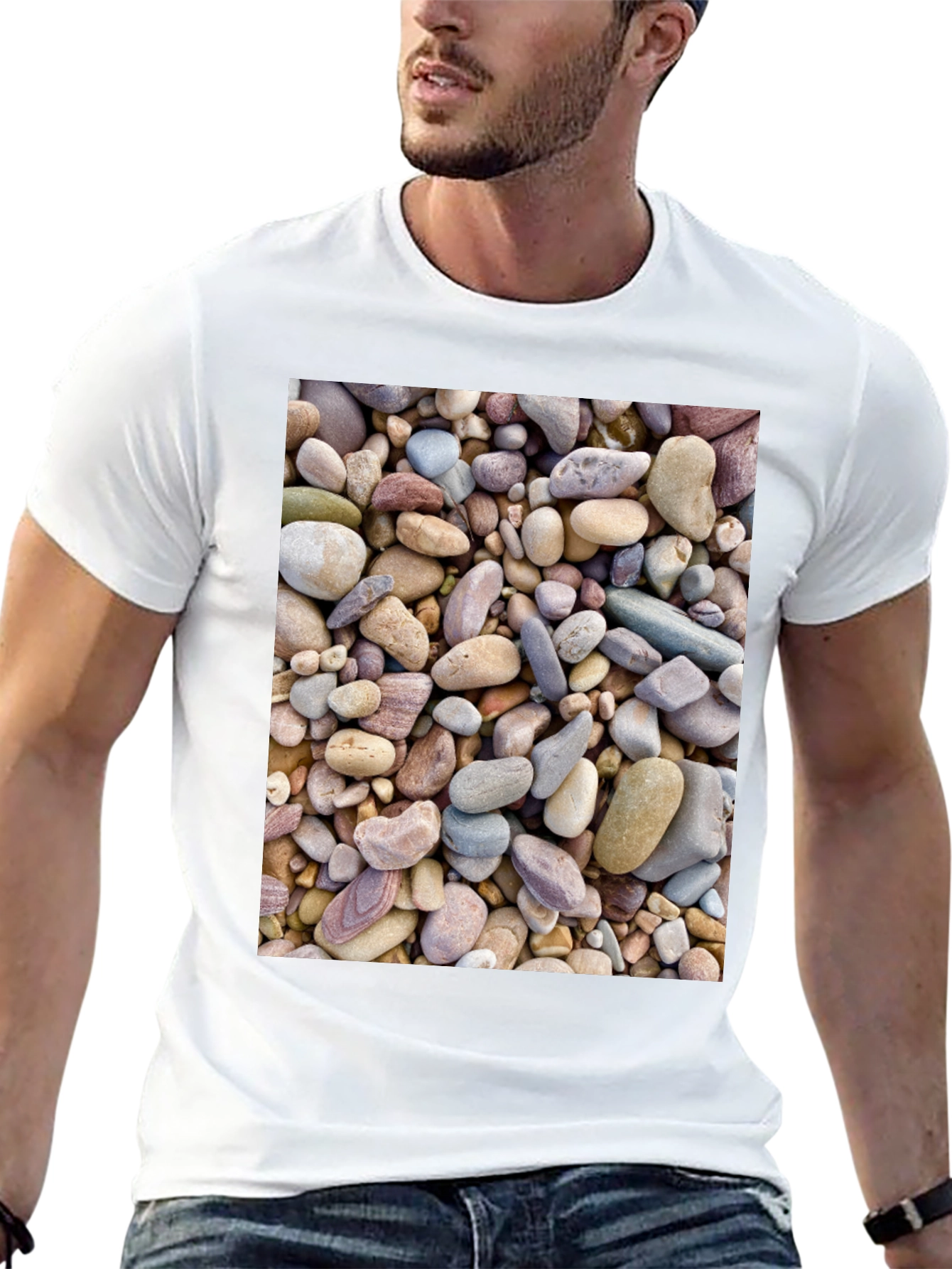 Black Rocky Beach T-Shirt - Coastal Stone Design view 13