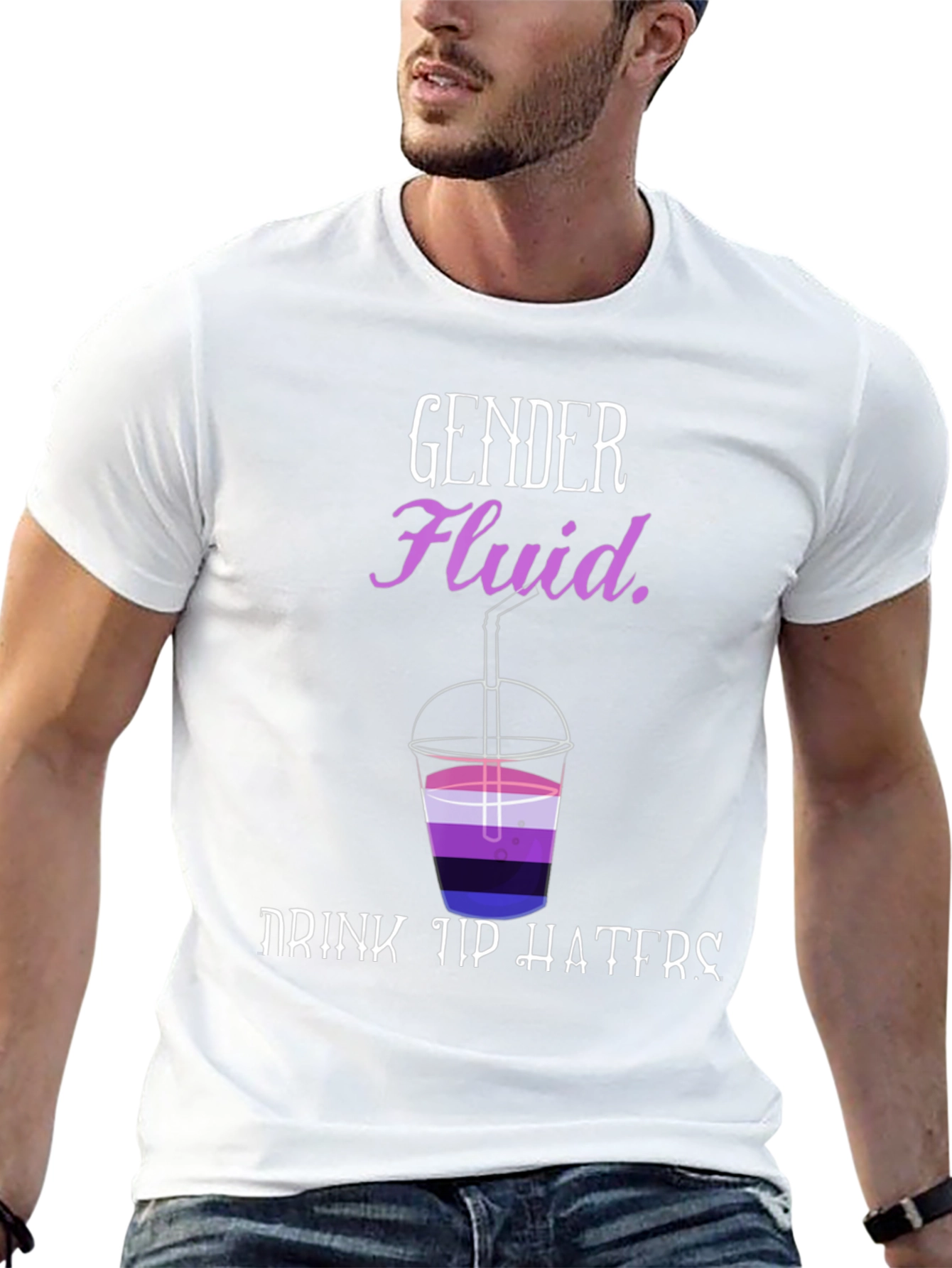 Black Gender Fluid Drink Up Haters T-Shirt view 13
