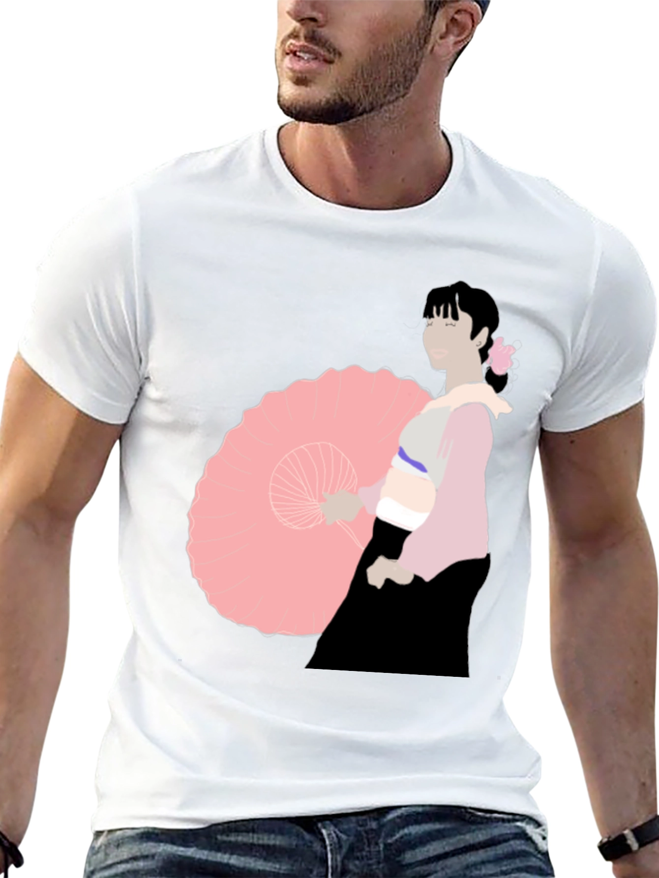Black Black T-Shirt with Japanese Woman Illustration view 13