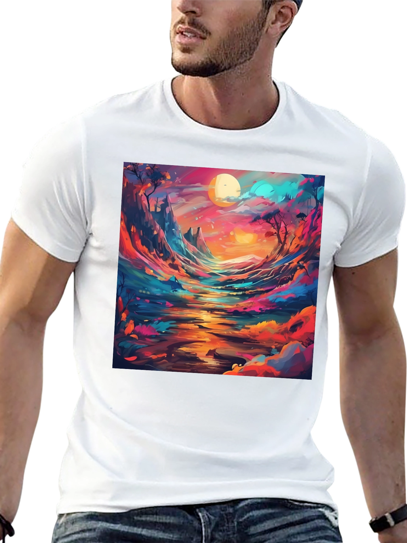 Black Artistic Landscape Graphic T-Shirt view 13