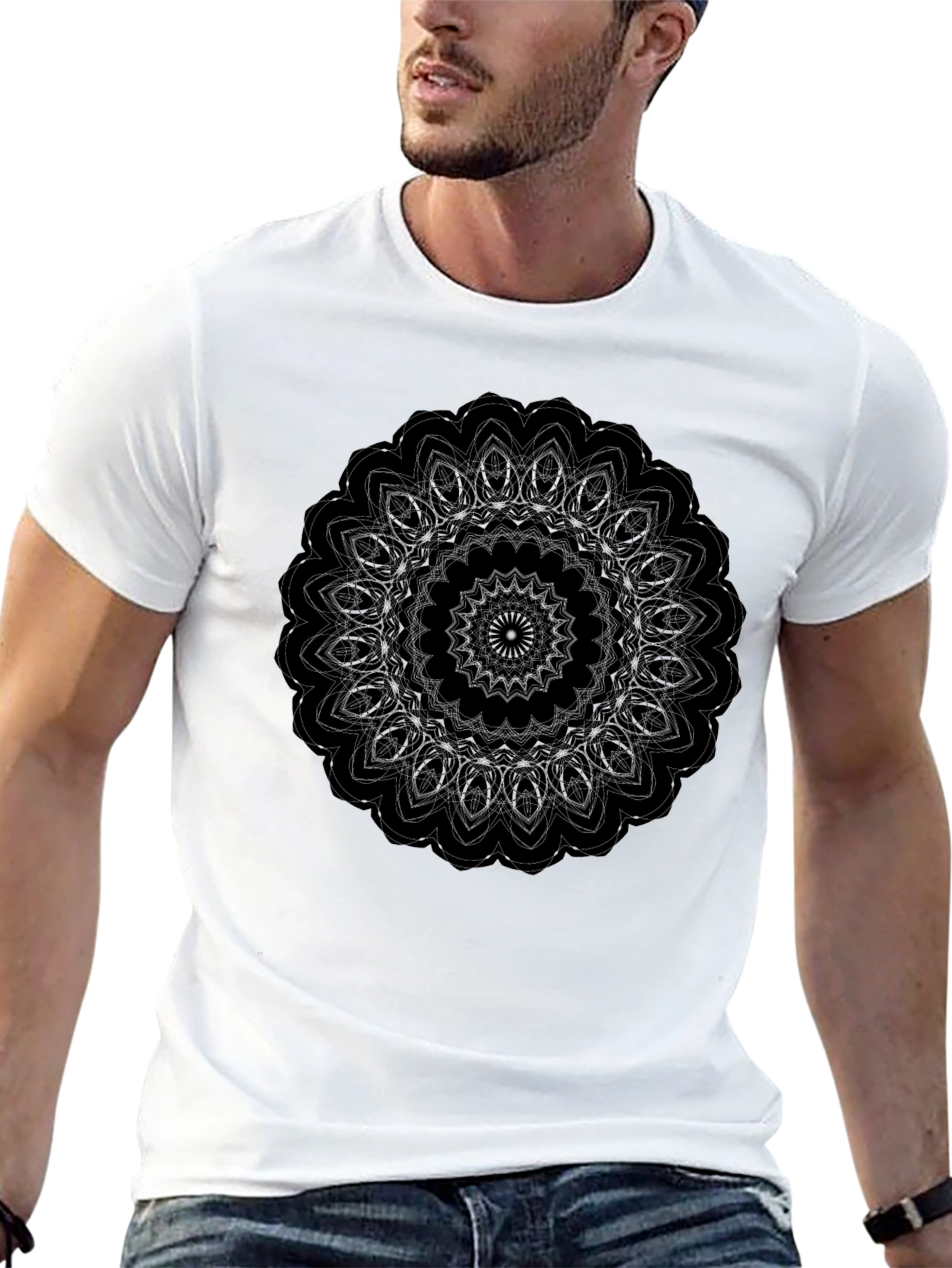 Black Black Mandala Graphic T-Shirt - Stylish Men's Tee view 13