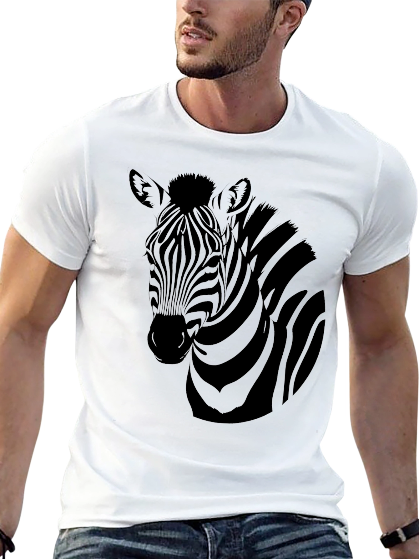 Black Zebra Graphic Print Men's Black T-Shirt view 13