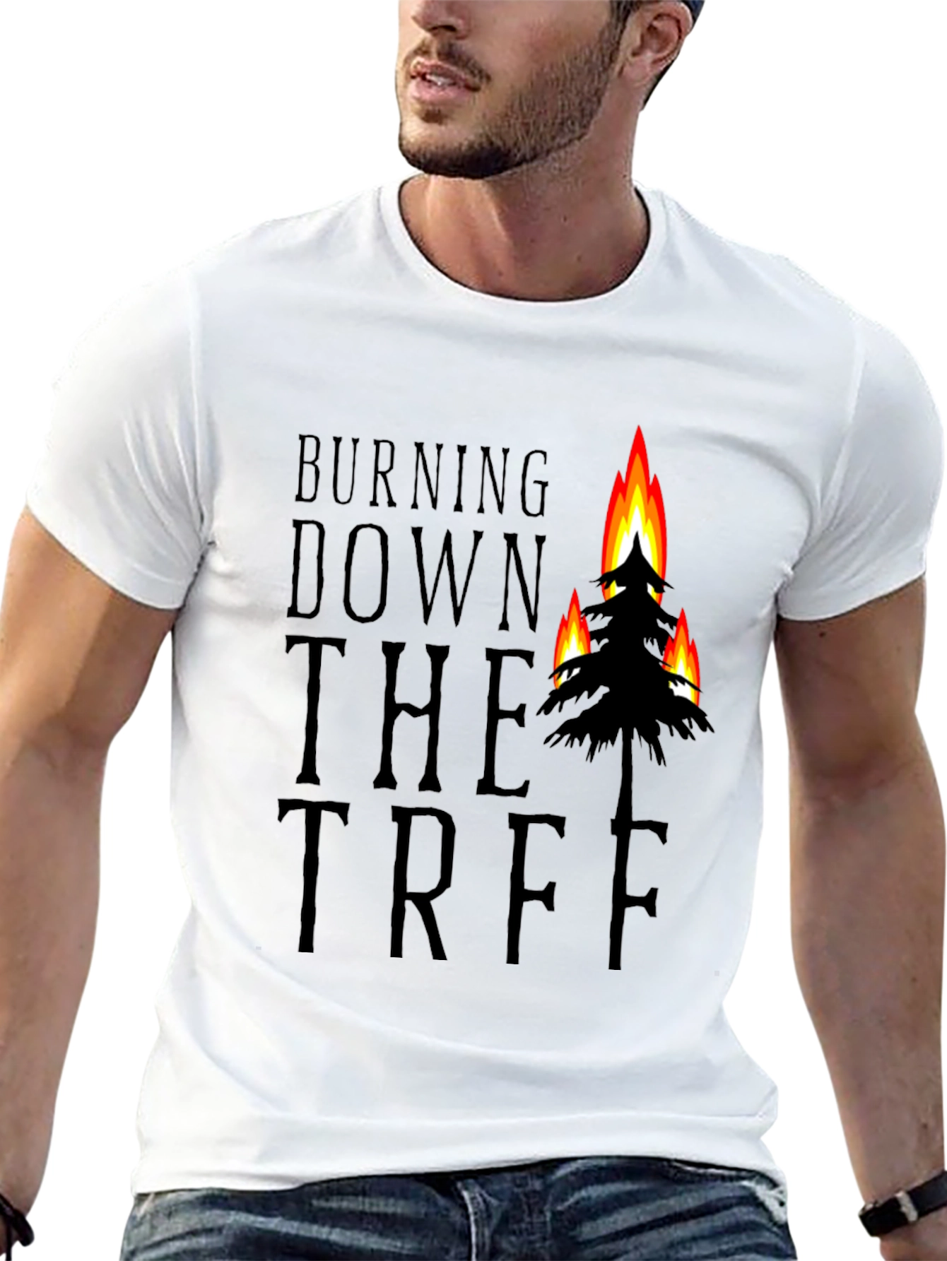 Black Burning Down the Tree Black Graphic T-Shirt view 13