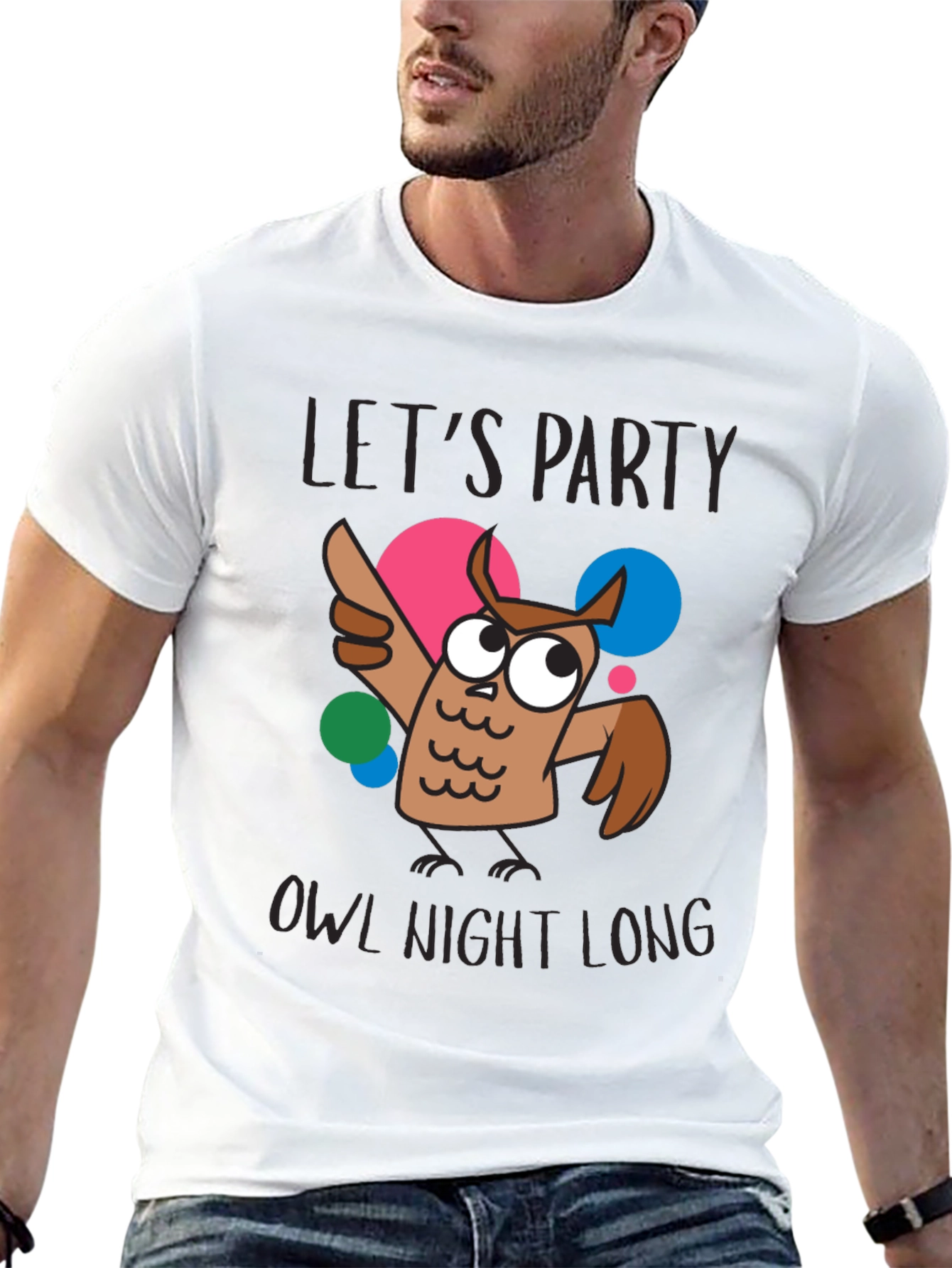 Black Let's Party Owl Night Long Graphic T-Shirt view 13