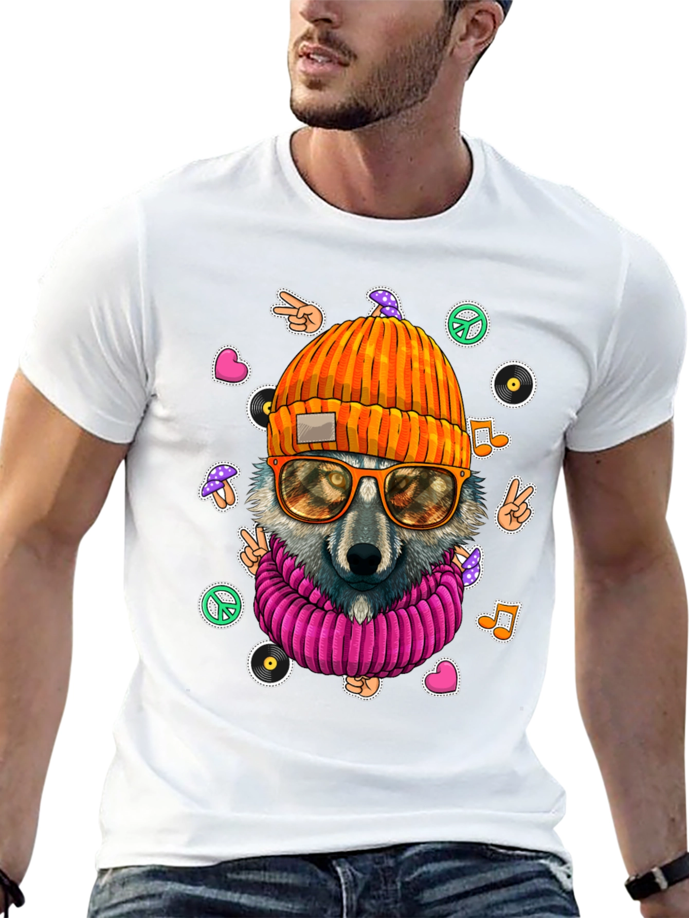 Black Cool Wolf Graphic Tee - Funky Hippie Style! view 13