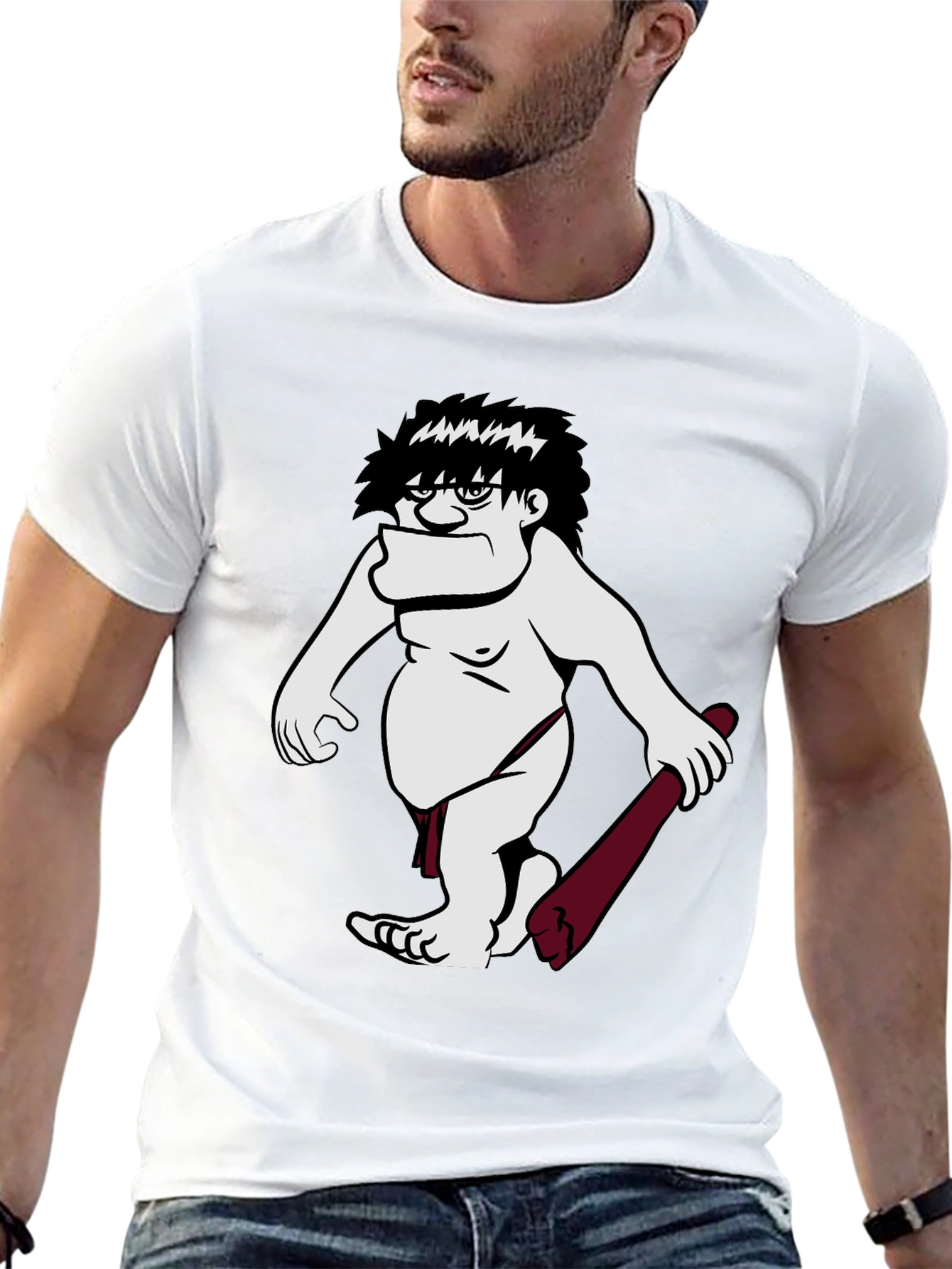 Black Funny Caveman Graphic Tee - Black Short Sleeve Shirt view 13